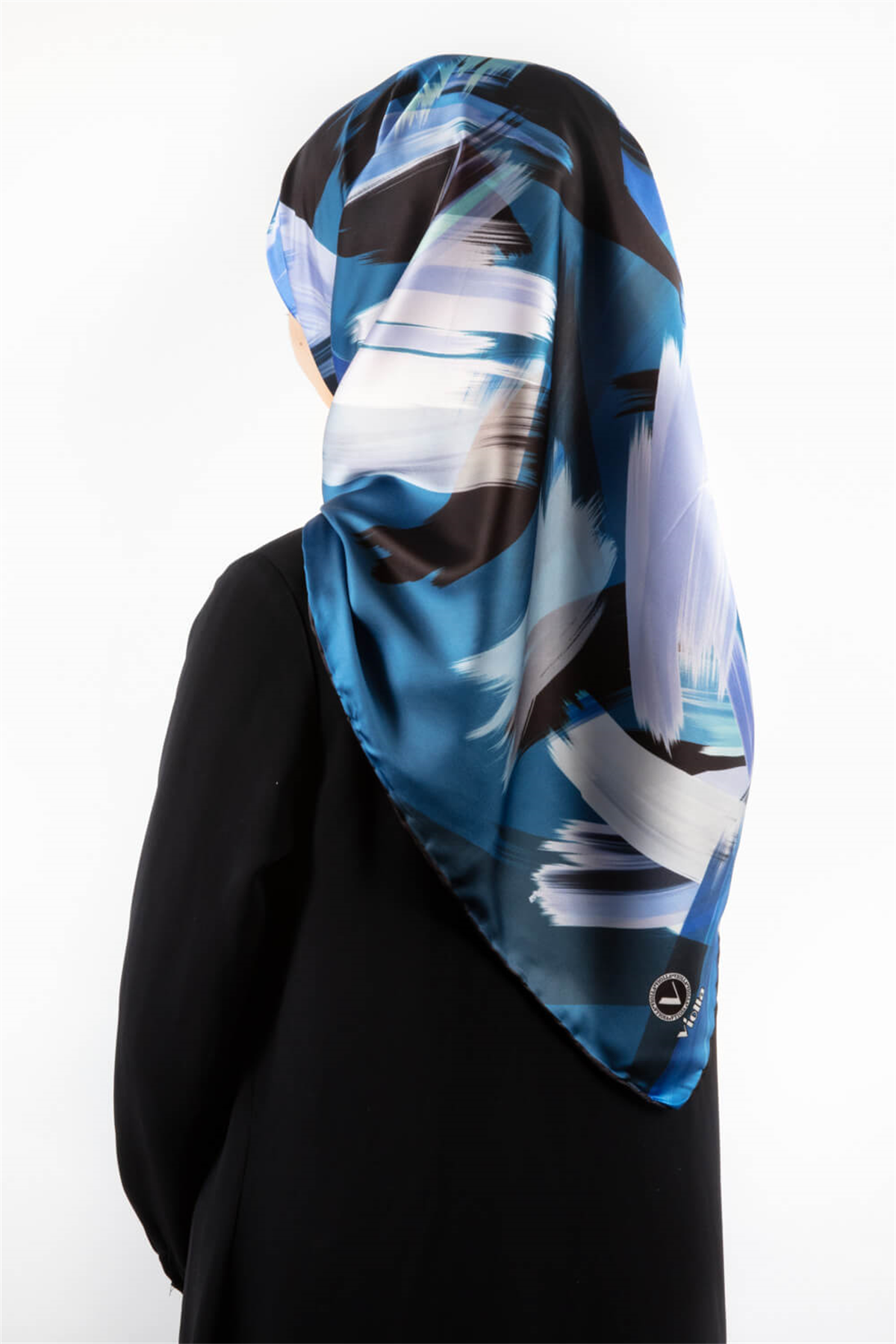 Twill Fırça Desenli Lacivert Renkli 90x90 Eşarp (İpek İçermez) Kenar Dikiş Şekli El Dikişli