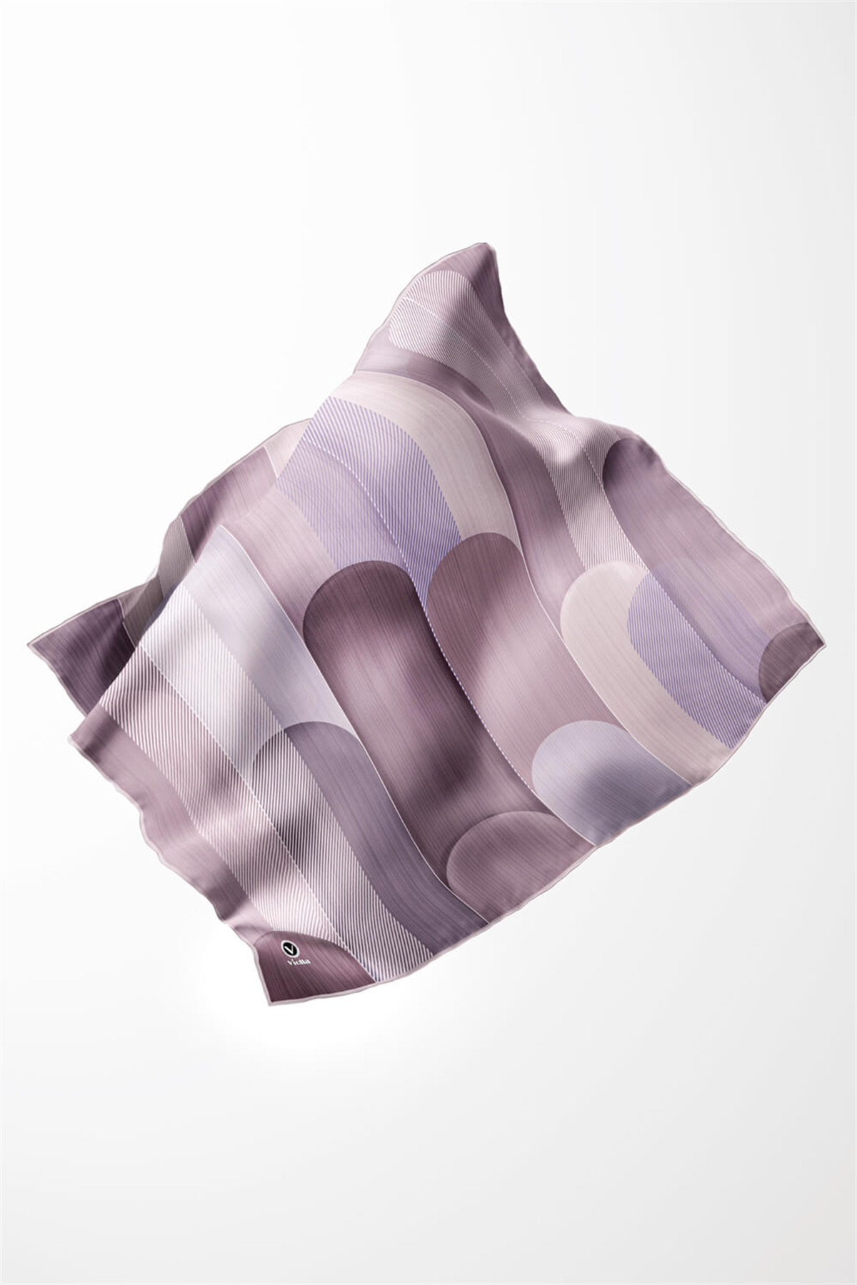 Twill Geometrik Desenli Lila Renkli 90x90 Eşarp (İpek İçermez) Kenar Dikiş Şekli El Dikişli