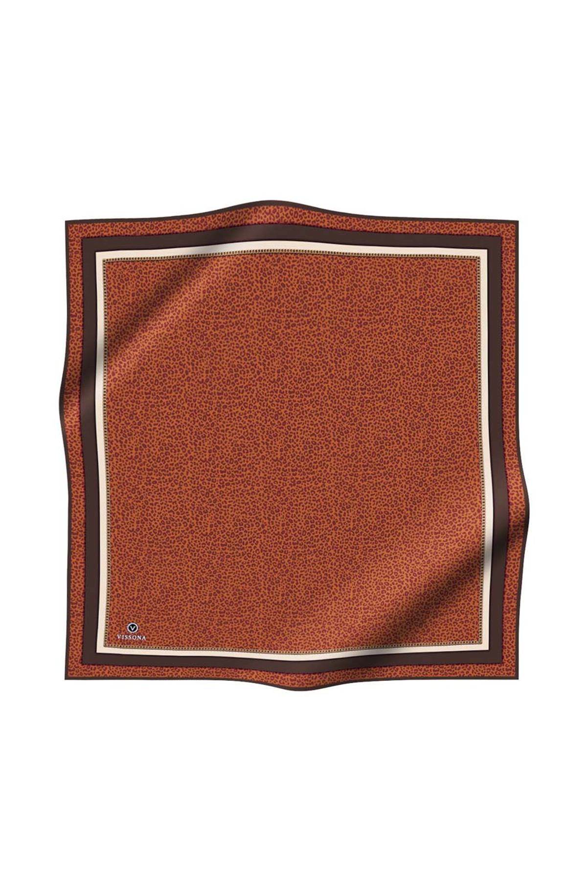 % 57 İPEK % 43 VİSKON Twill İpek Leopar Desenli Taba - Kahverengi Renkli 90x90 Eşarp Dikim Şekli : El Dikişi