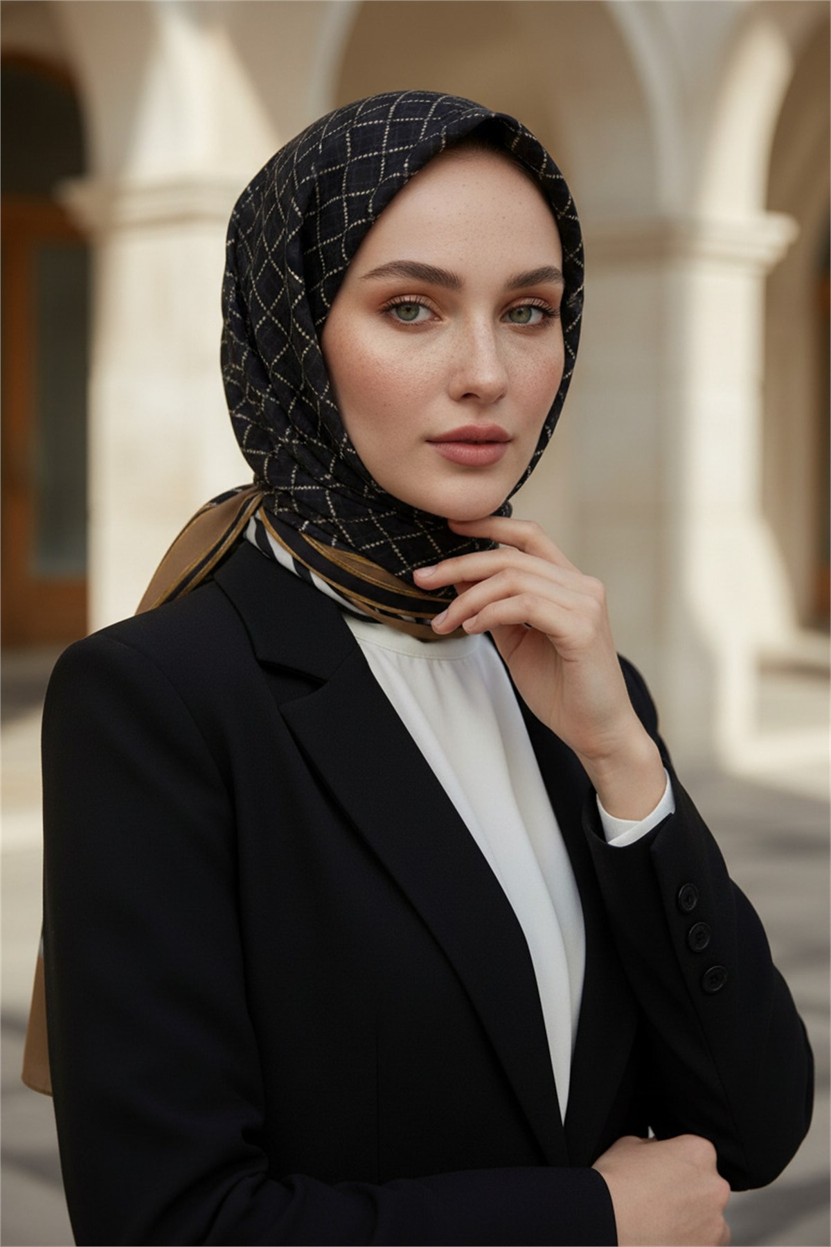 KREP ZEBRALI BAKLAVA DESENLİ VİZON RENKLİ 75X195 KIRIŞMAZ ŞAL