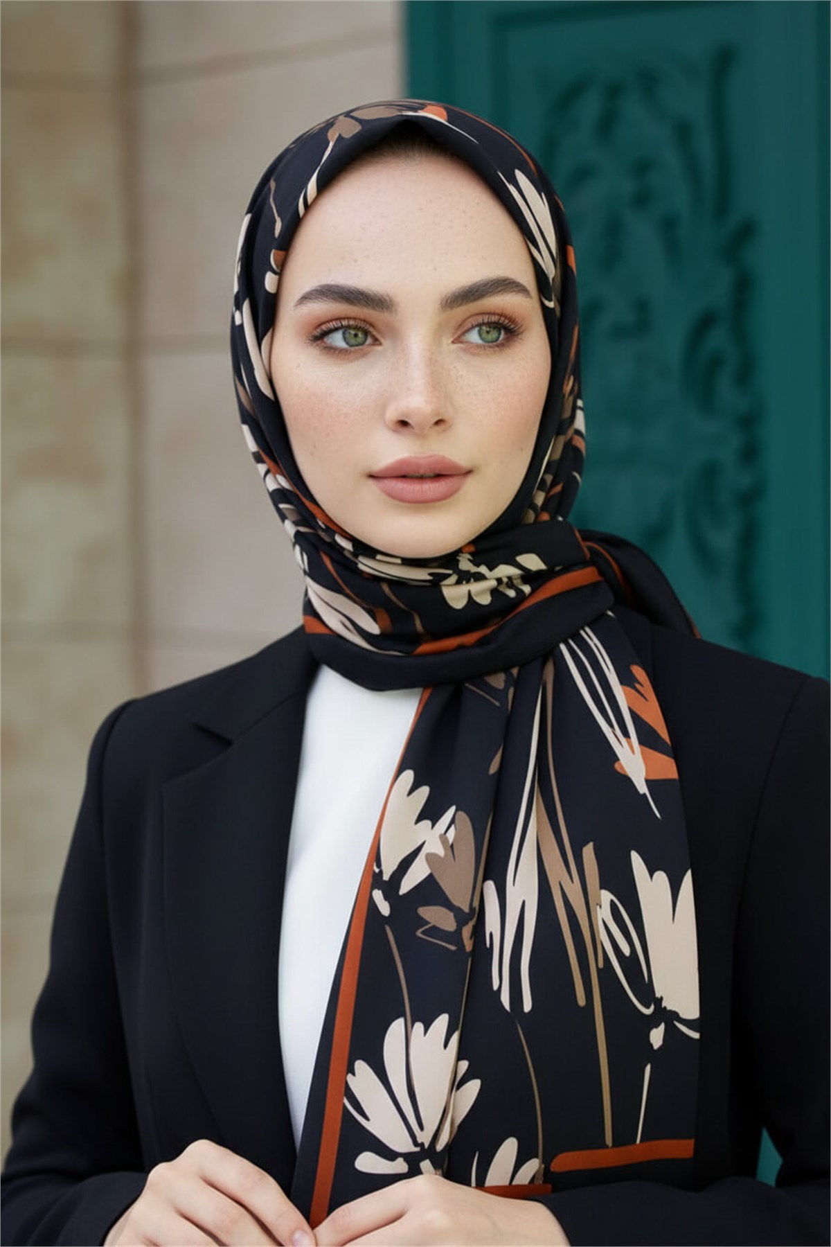 KREP ÇİÇEK DESENLİ TABA RENKLİ 75X195 KIRIŞMAZ ŞAL