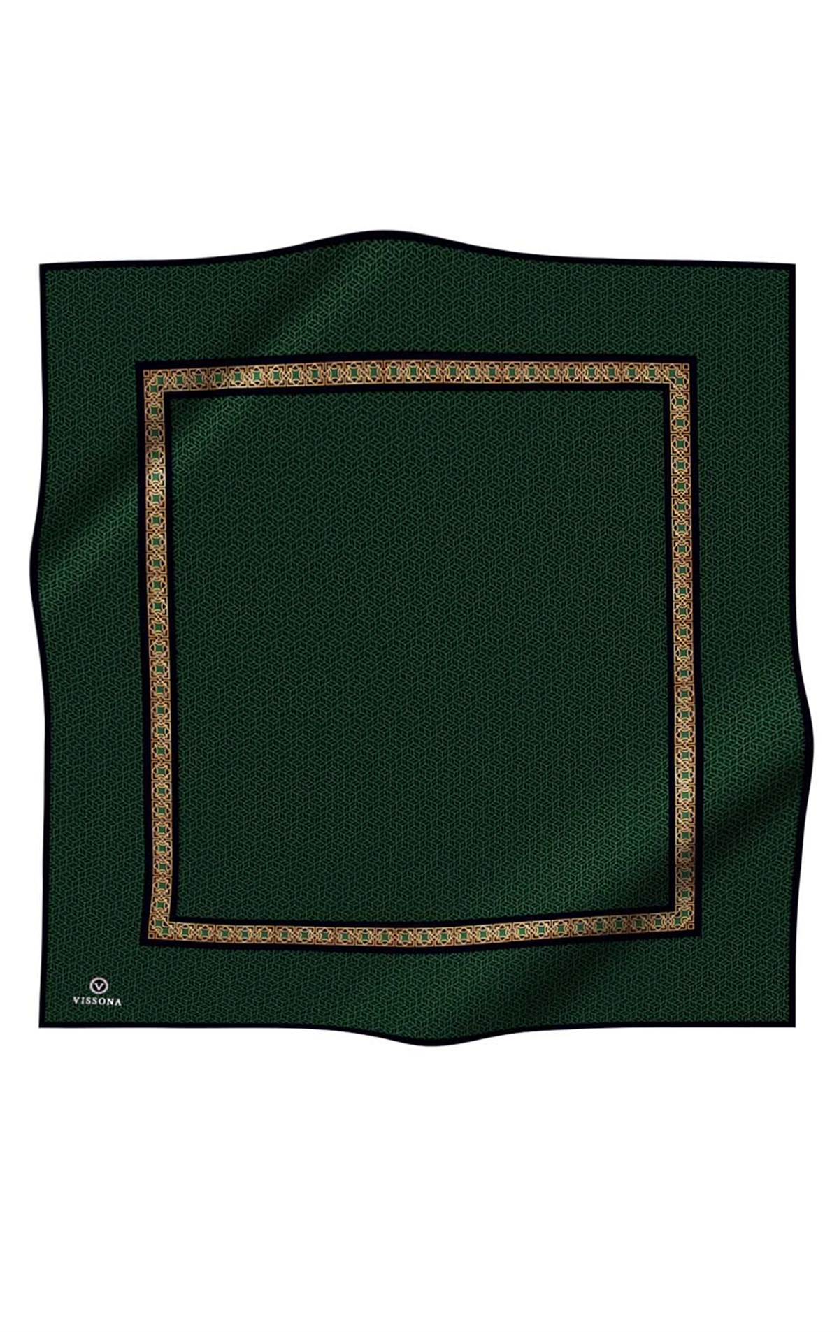 % 57 İPEK % 43 VİSKON Twill İpek Geometrik Desenli Zümrüt Yeşili - Siyah Renkli 90x90 Eşarp Dikim Şekli : El Dikişi