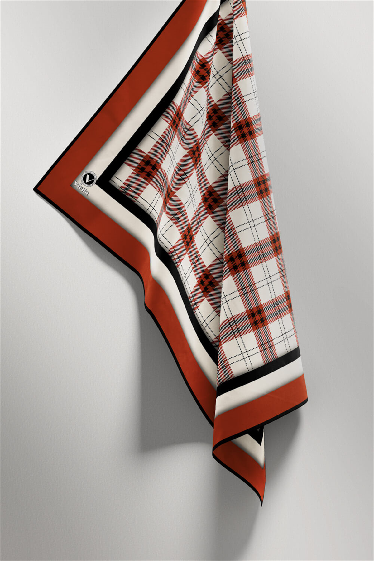 Twill Ekose Desenli Taba Renkli 90x90 Eşarp (İpek İçermez) Kenar Dikiş Şekli El Dikişli