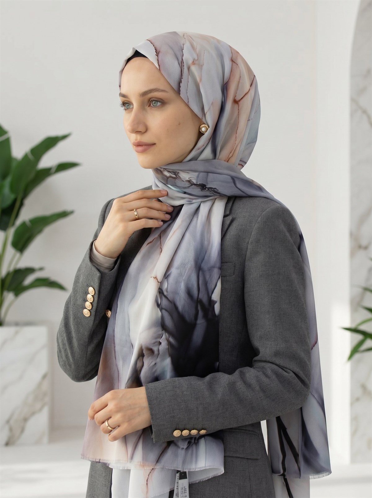 %100 Saf İpek Şal İnce Saten Vual Dokuma Büyük Çiçek Desenli 90x210 Şal