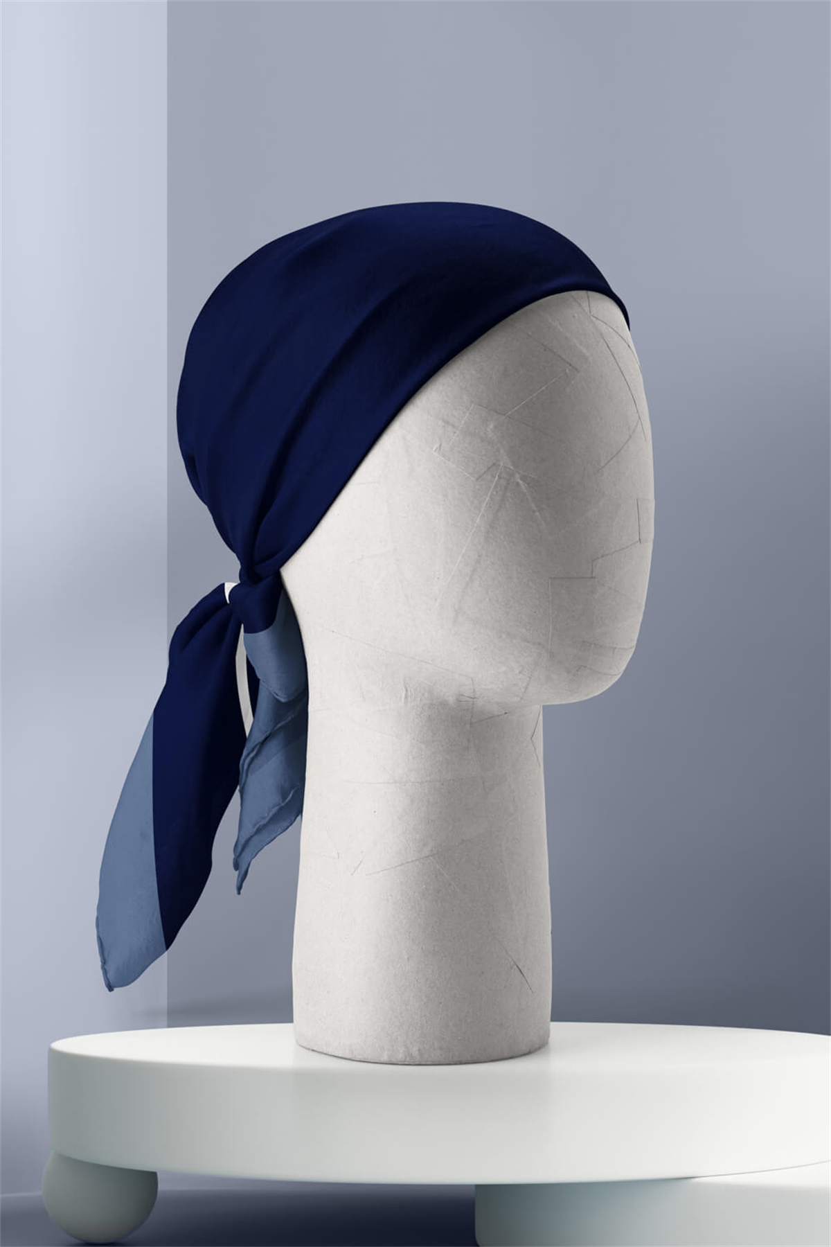 G51 Kadın Beyaz Mavi Marinover Desenli 50x50 Bandana