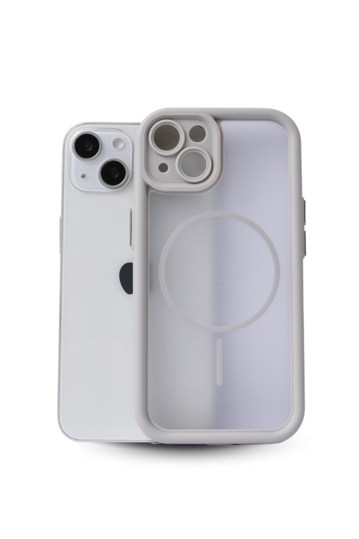 iPhone 15 Kılıf – Kamera Korumalı – MagSafe Uyumlu – Gri Renk – Mat Silikon Telefon Kılıfı