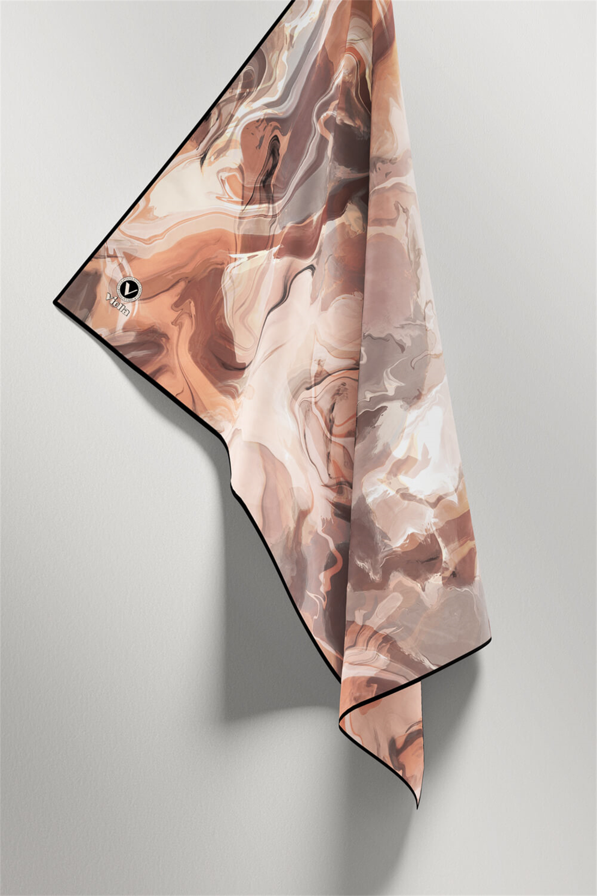 Twill Batik Desenli Bej Renkli 90x90 Eşarp (İpek İçermez) Kenar Dikiş Şekli El Dikişli
