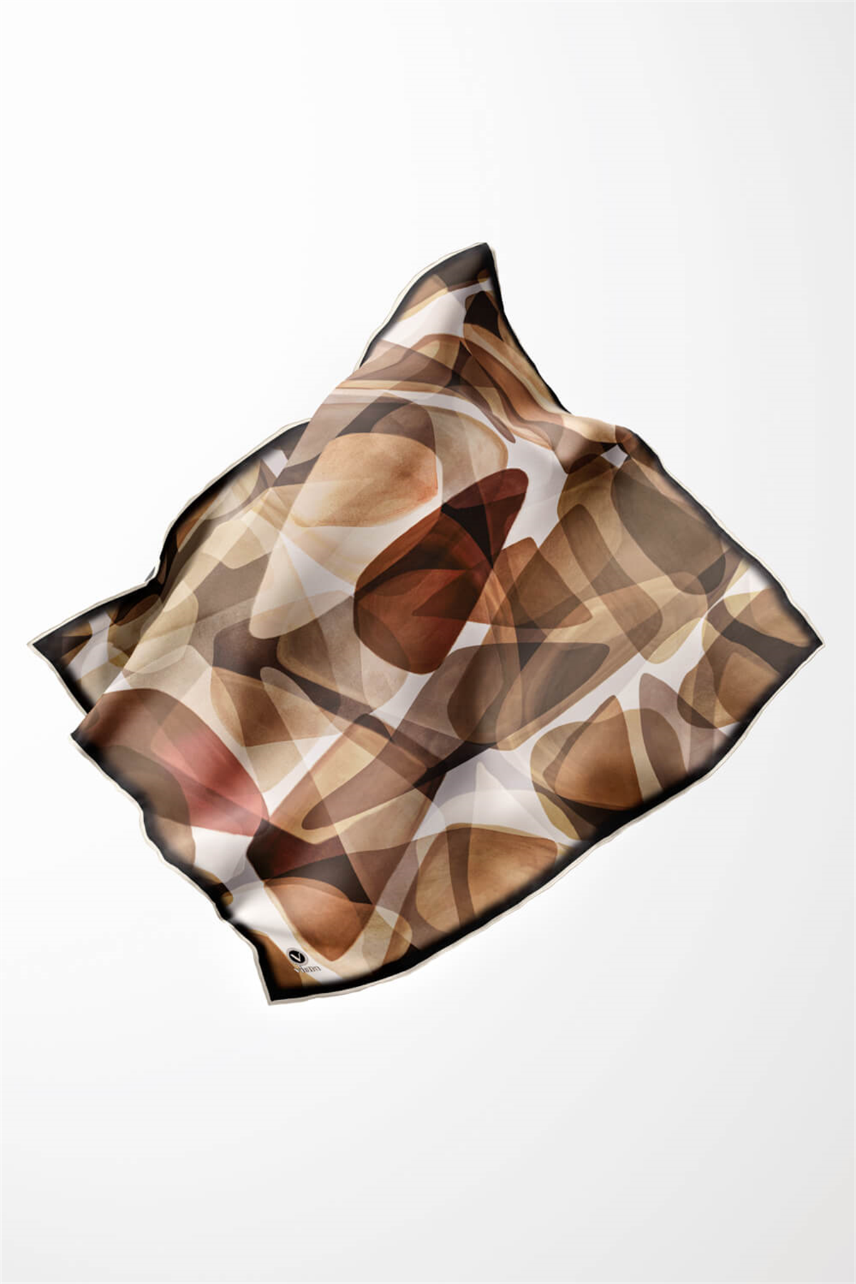 Twill Geometrik Batik Desenli Bej Renkli 90x90 Eşarp (İpek İçermez) Kenar Dikiş Şekli El Dikişli