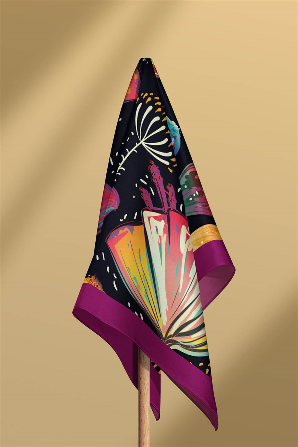 B33 Kadın Flow Desenli Bandana 50x50 Siyah DG0173-22