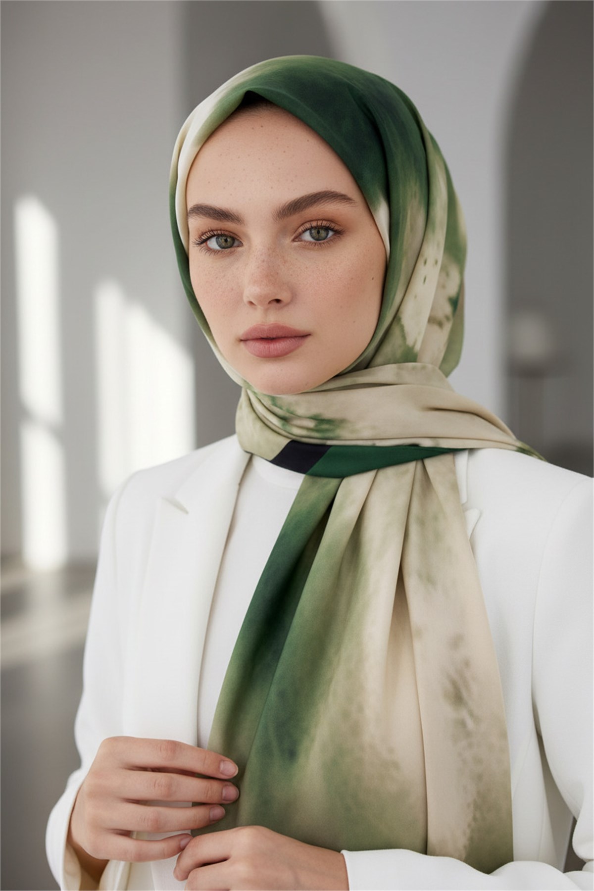 KREP BATİK DESENLİ ZÜMRÜT YEŞİLİ RENKLİ 75X195 KIRIŞMAZ ŞAL
