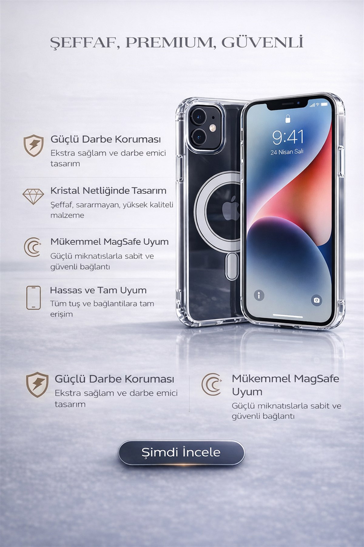 iPhone 11 Uyumlu Kamera Korumalı Magsafe Wireless Şarj Özellikli Lüks Şeffaf Silikon Telefon Kılıfı