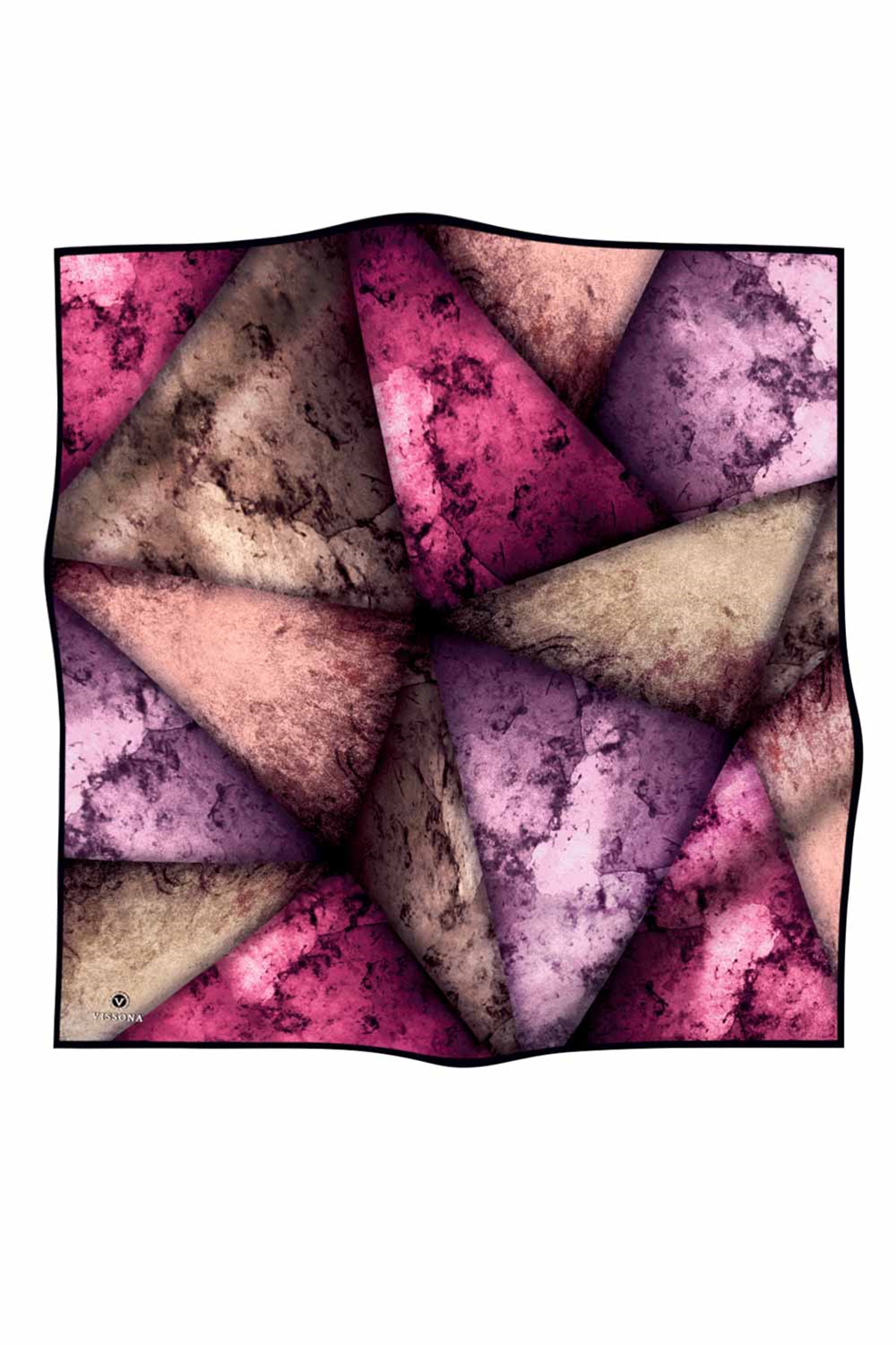 % 57 İPEK % 43 VİSKON Twill İpek Dokulu Ve Geometrik Desenli Mürdüm - Vizon Renkli 90x90 Eşarp Dikim Şekli : El Dikişi