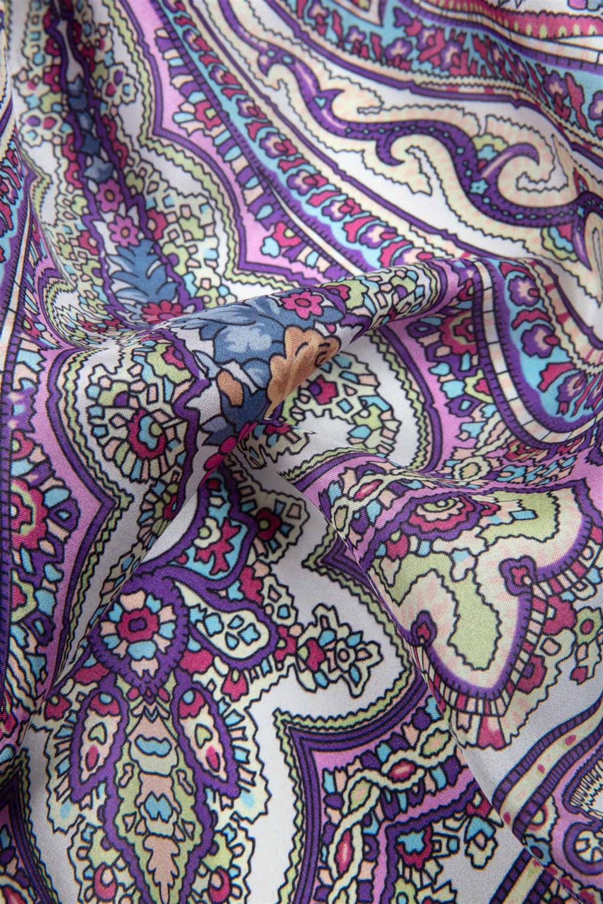 %100 İpek Etro Desenli Bebe Mavisi Renkli 92x210 Şal