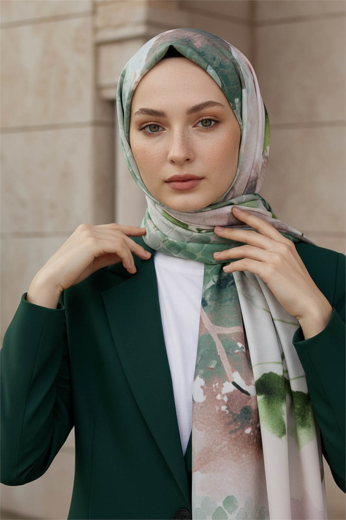 KREP SULU BOYA ÇİÇEK DESENLİ PETROL YEŞİLİ RENKLİ 75X195 KIRIŞMAZ ŞAL