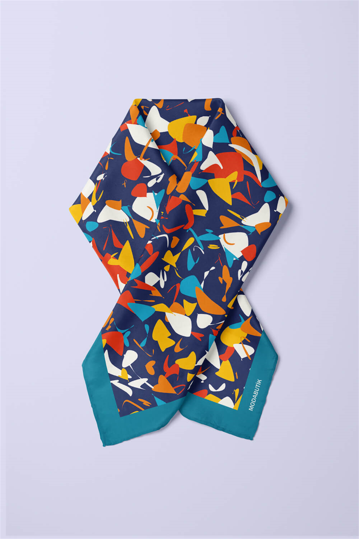 D100 Kadın Mix Desenli Bandana 50x50 Lacivert DG0179-22