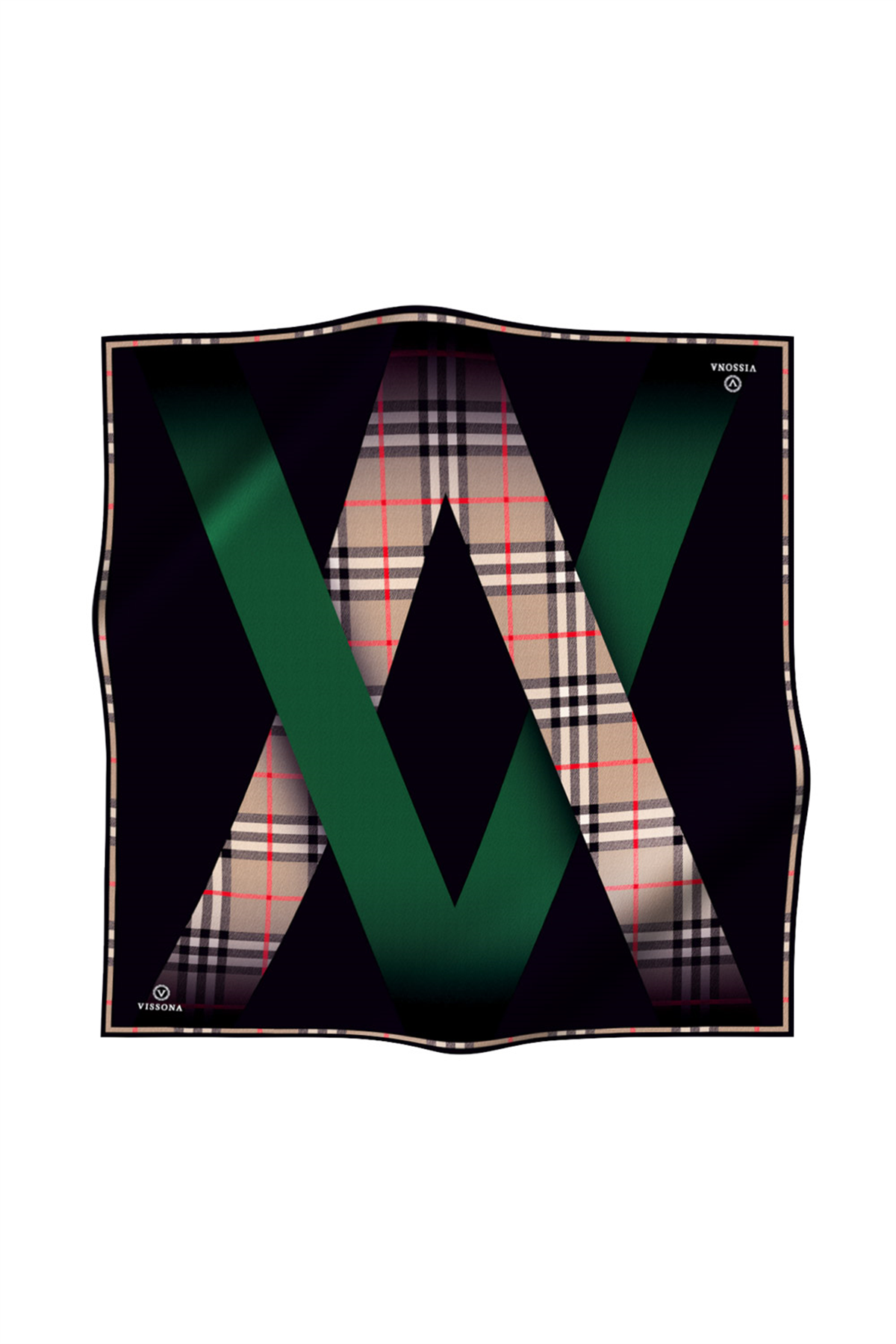 % 57 İPEK % 43 VİSKON Twill İpek Ekose Desenli Zümrüt Yeşili - Siyah Renkli 90x90 Eşarp Dikim Şekli : El Dikişi