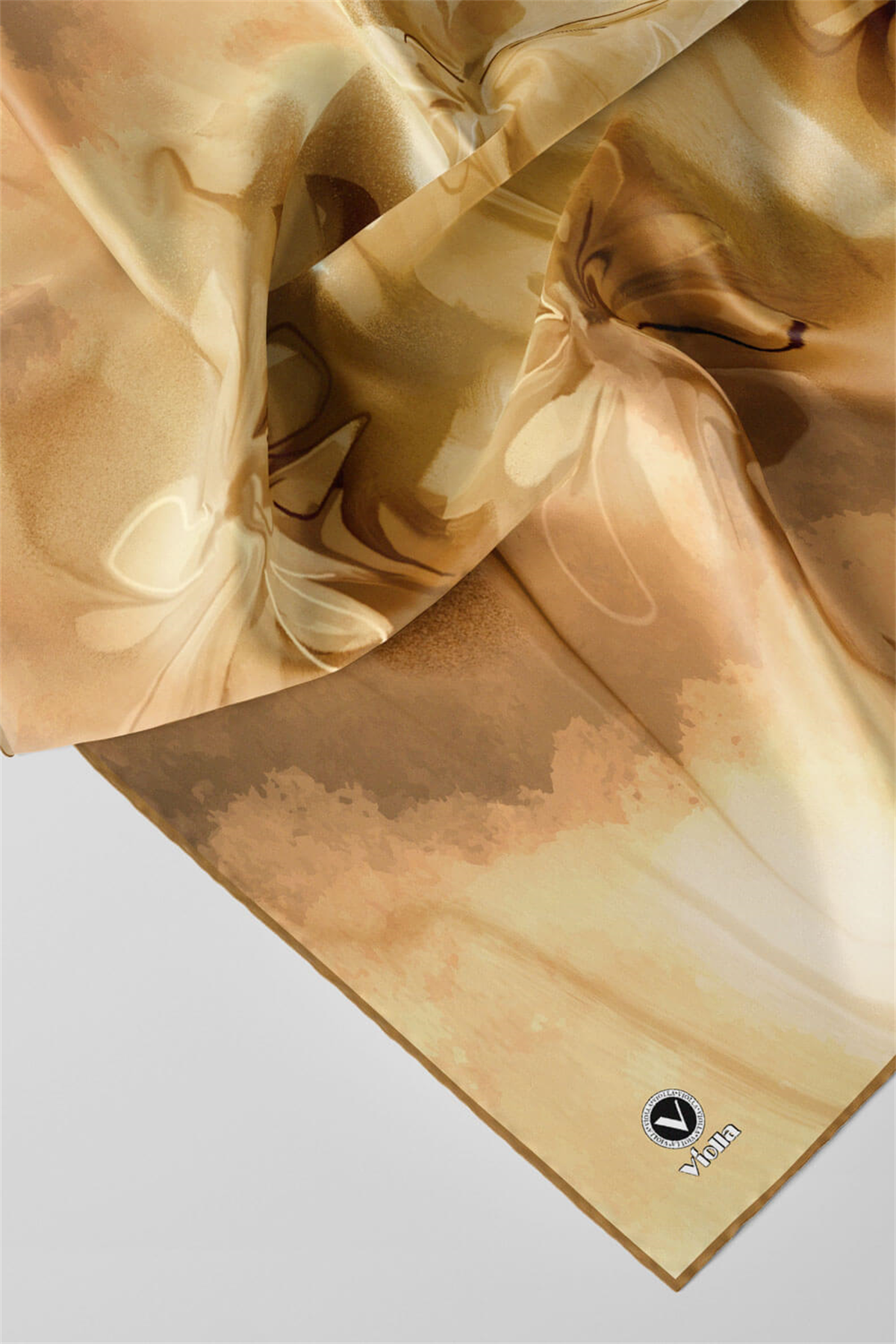 Twill Batik Çiçek Desenli Hardal Renkli 90x90 Eşarp (İpek İçermez) Kenar Dikiş Şekli El Dikişli