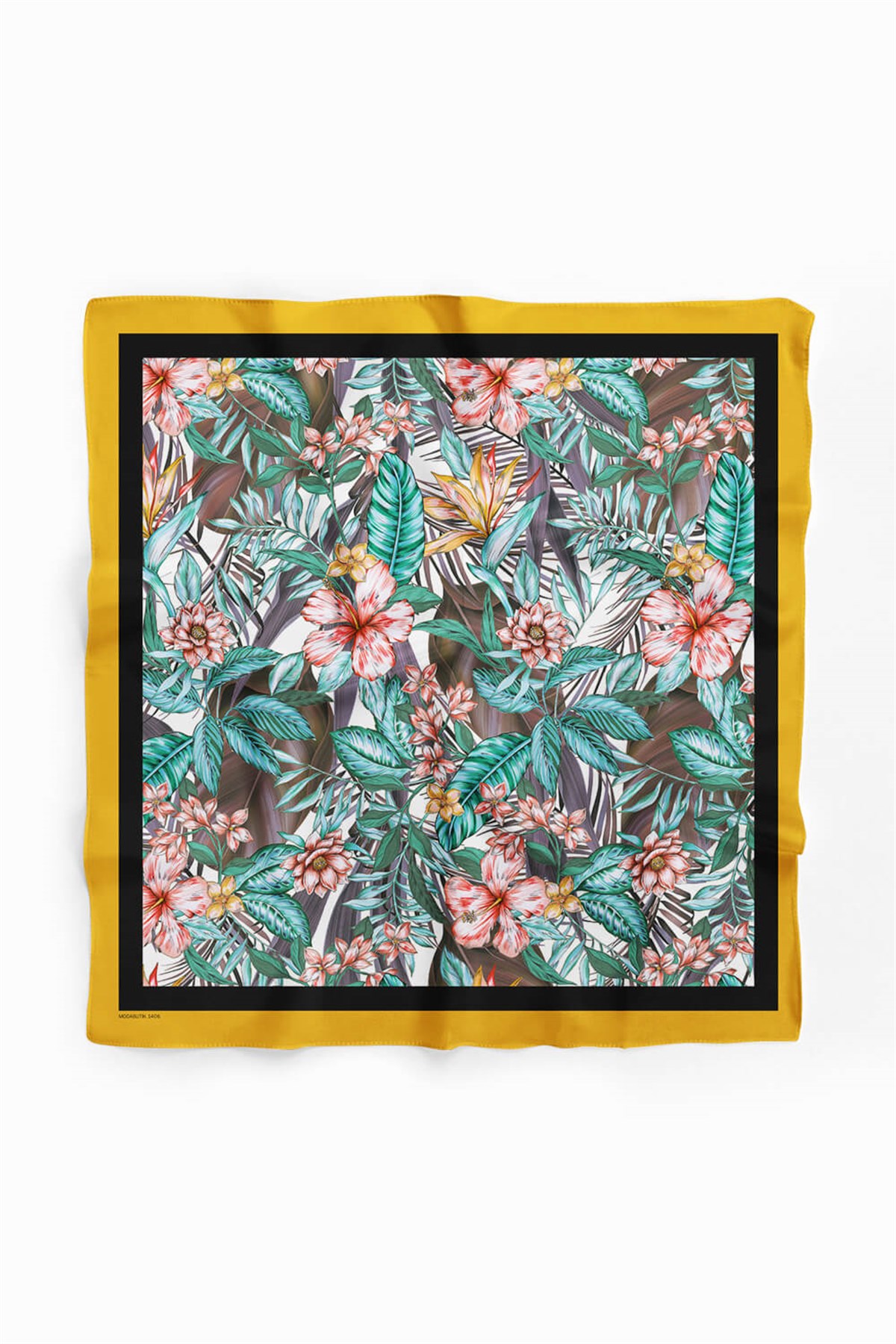 Z11 Kadın Kırmızı Yeşil Yaprak Desenli 50x50 Bandana