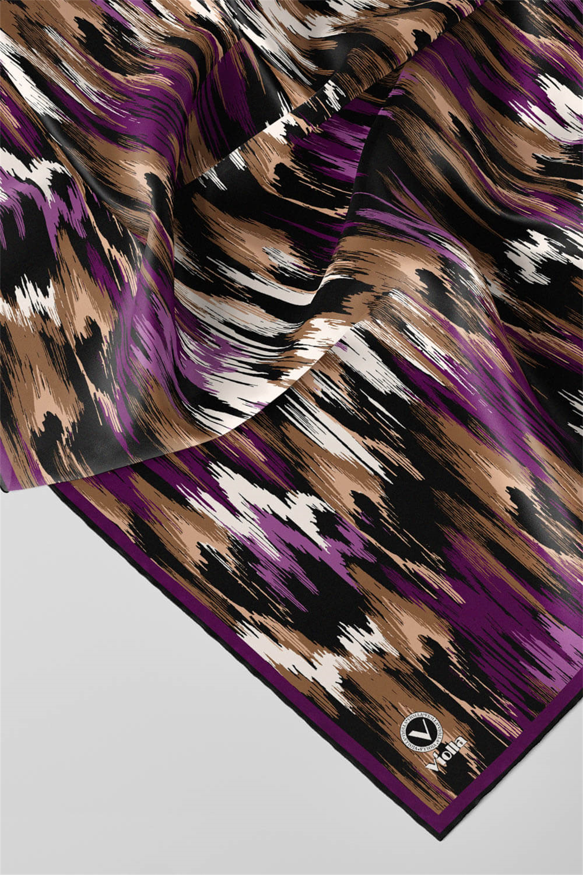 Twill Fırça Desenli Mürdüm Renkli 90x90 Eşarp (İpek İçermez) Kenar Dikiş Şekli El Dikişli