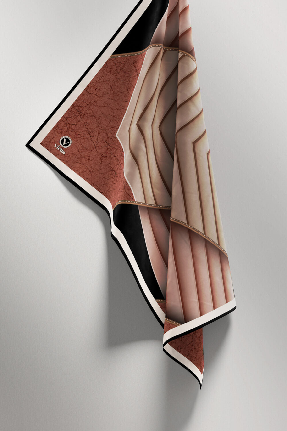 Twill Zigzag Desenli Bakır Renkli 90x90 Eşarp (İpek İçermez) Kenar Dikiş Şekli El Dikişli