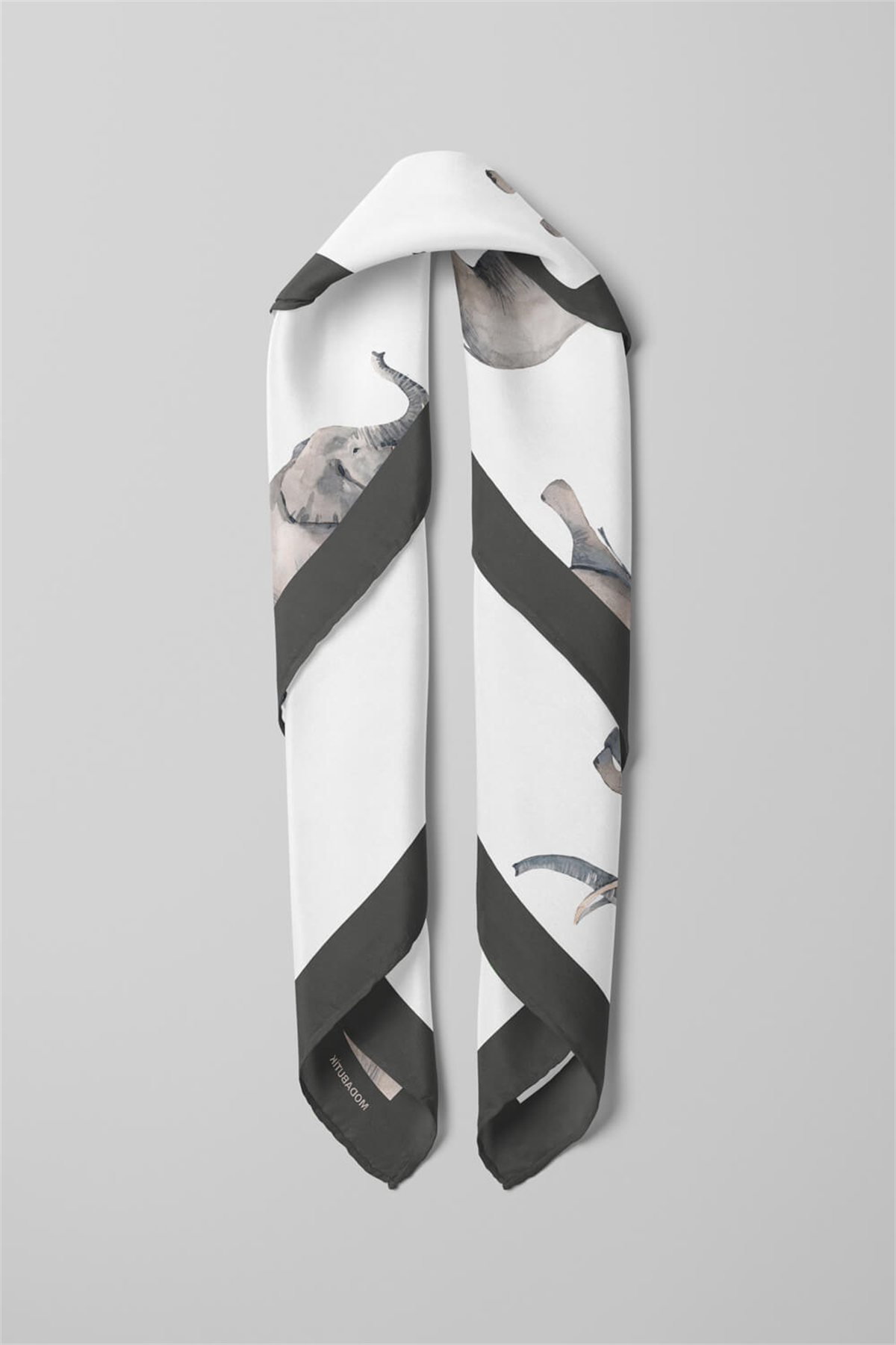 Z10 Kadın Fil Desenli Bandana 50x50 Gri Beyaz DG0492-22 Snz