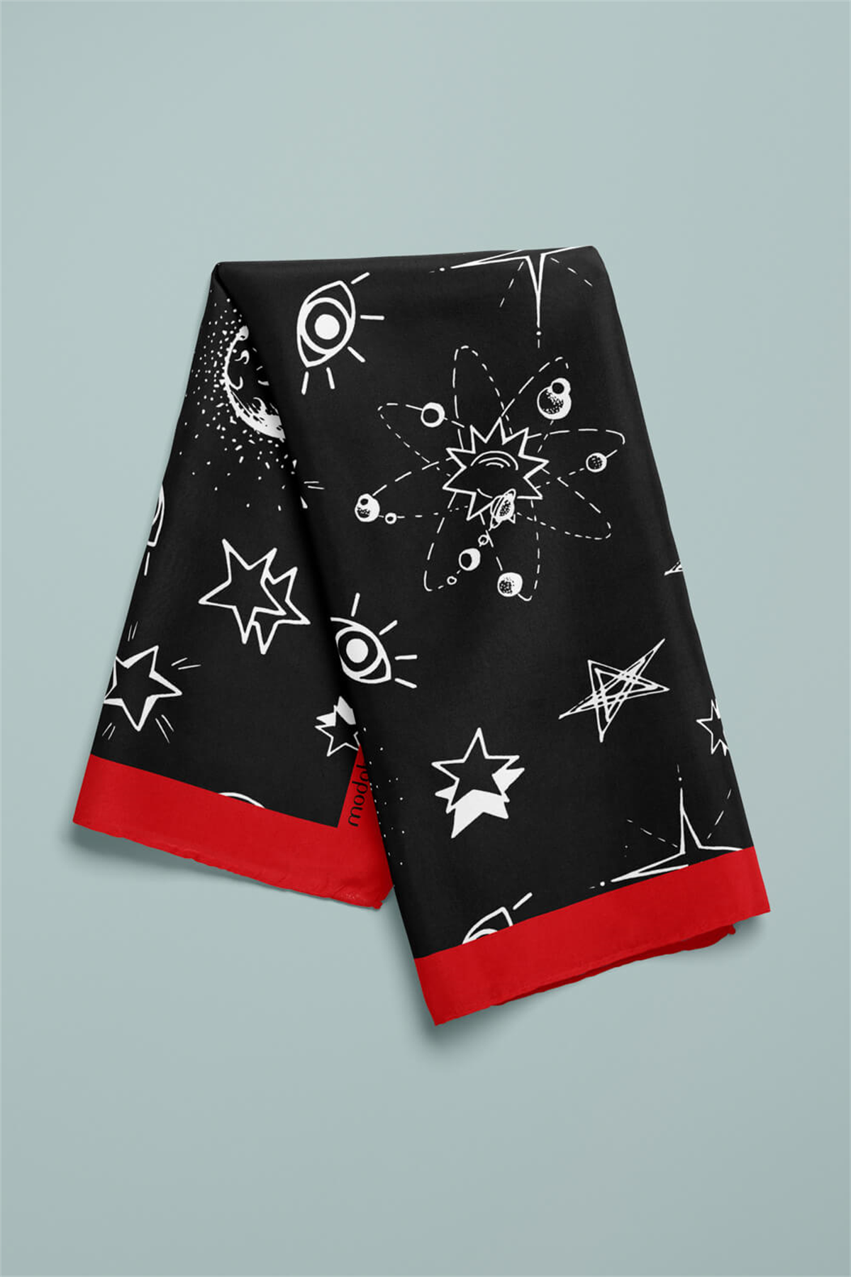 A116 Kadın Yıldız Desenli Bandana 55x55 Siyah Beyaz DG0405-22