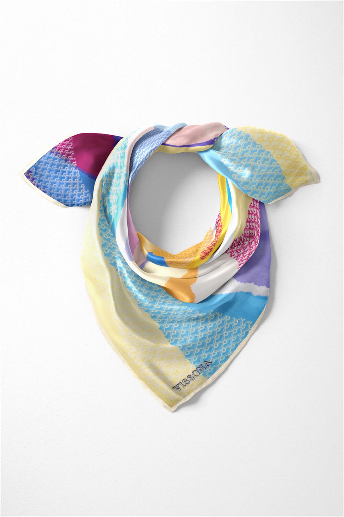 %100 İpek Kadın Desenli Bandana 80x80