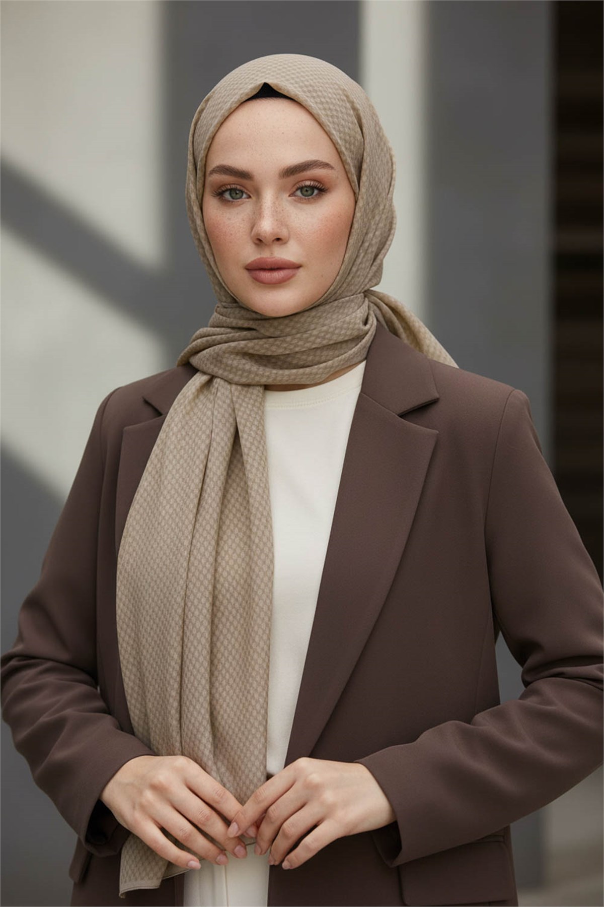 KREP HASIR DESENLİ BEJ RENKLİ 75X195 KIRIŞMAZ ŞAL