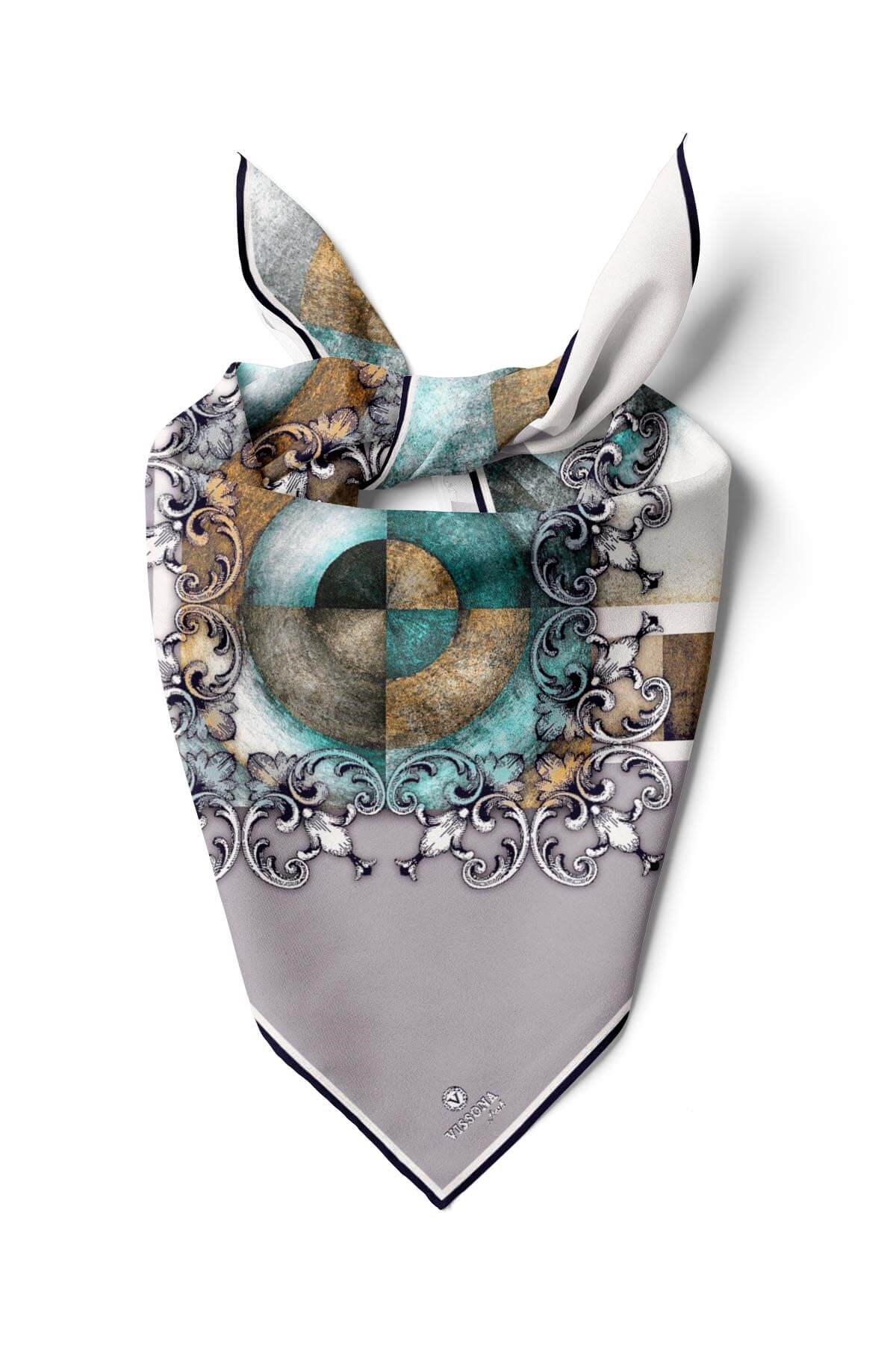 %100 İpek Kadın Desenli Bandana 80x80