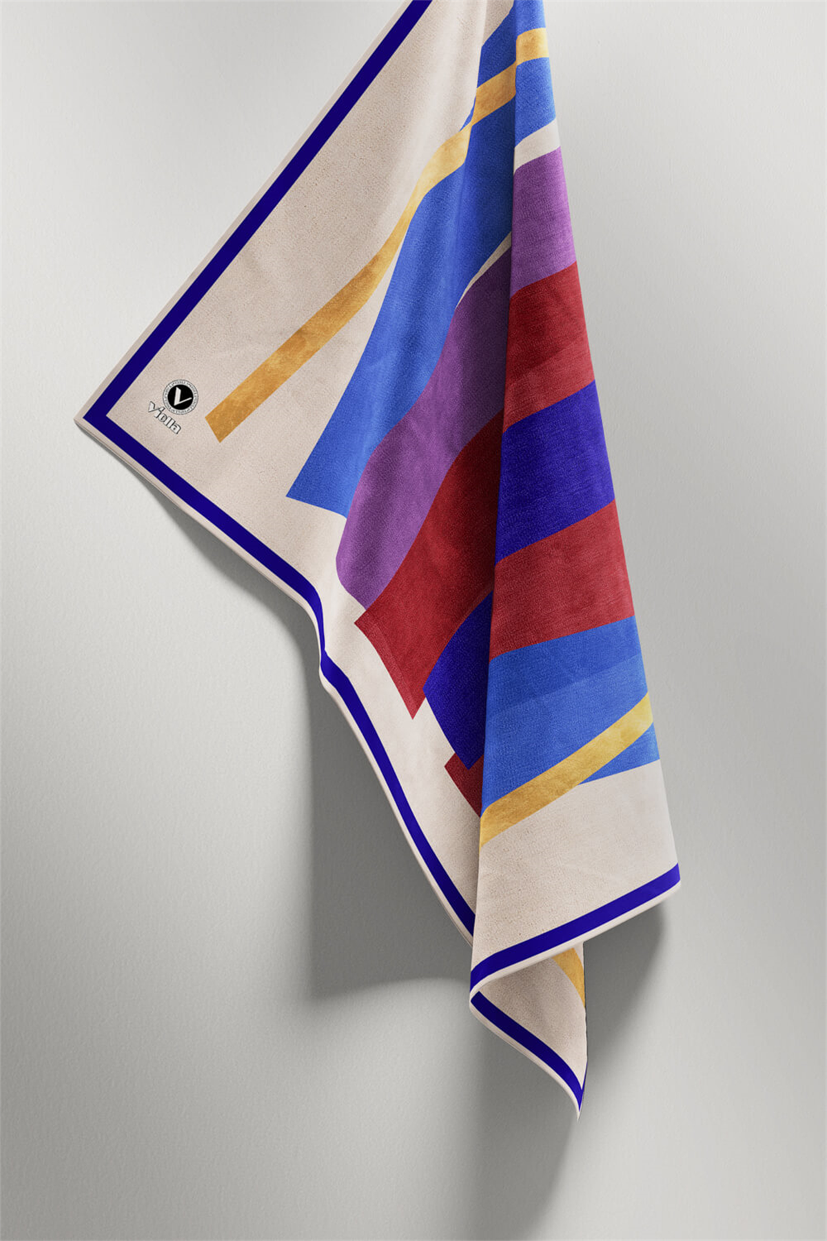 Twill Geometrik Desenli Lacivert Renkli 90x90 Eşarp (İpek İçermez) Kenar Dikiş Şekli El Dikişli