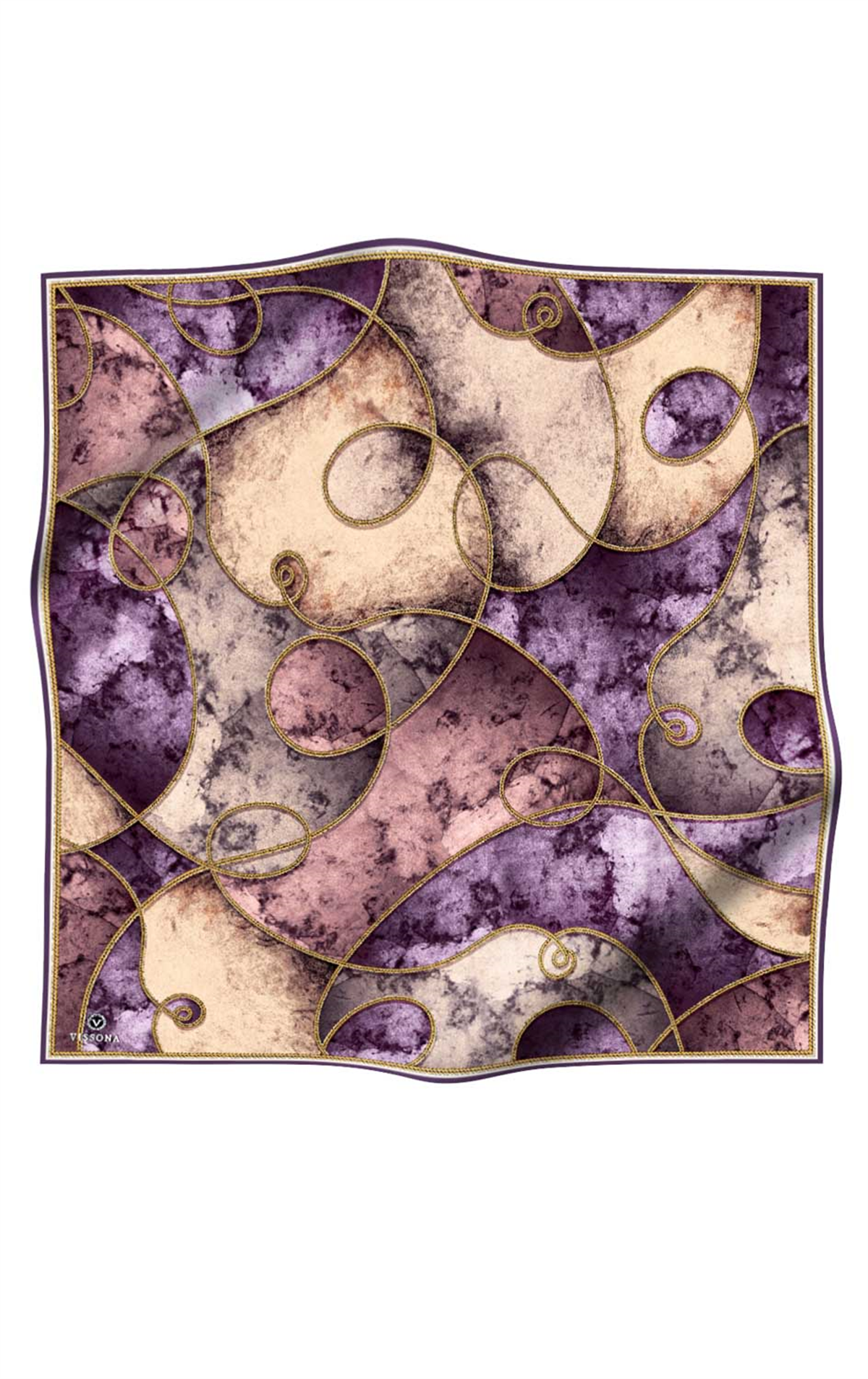 % 57 İPEK % 43 VİSKON Twill İpek Zincirli Mermer Desenli Mor - Pudra Renkli 90x90 Eşarp Dikim Şekli : El Dikişi