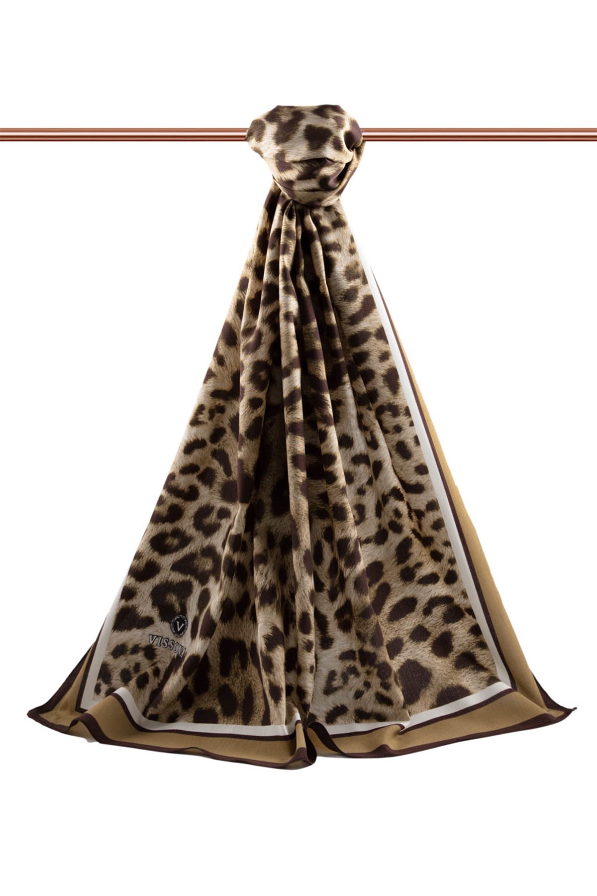 LÜKS MEDİNE İPEĞİ LEOPAR DESENLİ GOLD RENKLİ 75X195 KIRIŞMAZ ŞAL MOSS KREP DİKİŞ TİPİ İTALYAN DİKİŞLİ