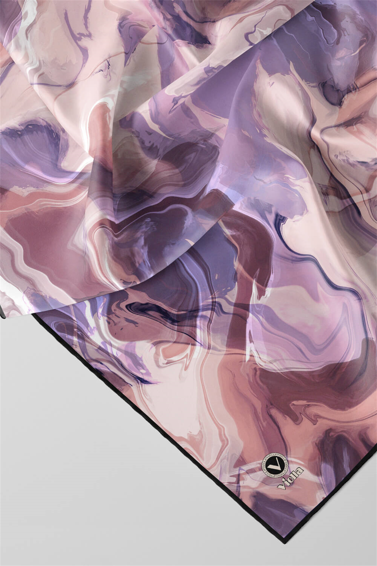 Twill Batik Desenli Lila Renkli 90x90 Eşarp (İpek İçermez) Kenar Dikiş Şekli El Dikişli
