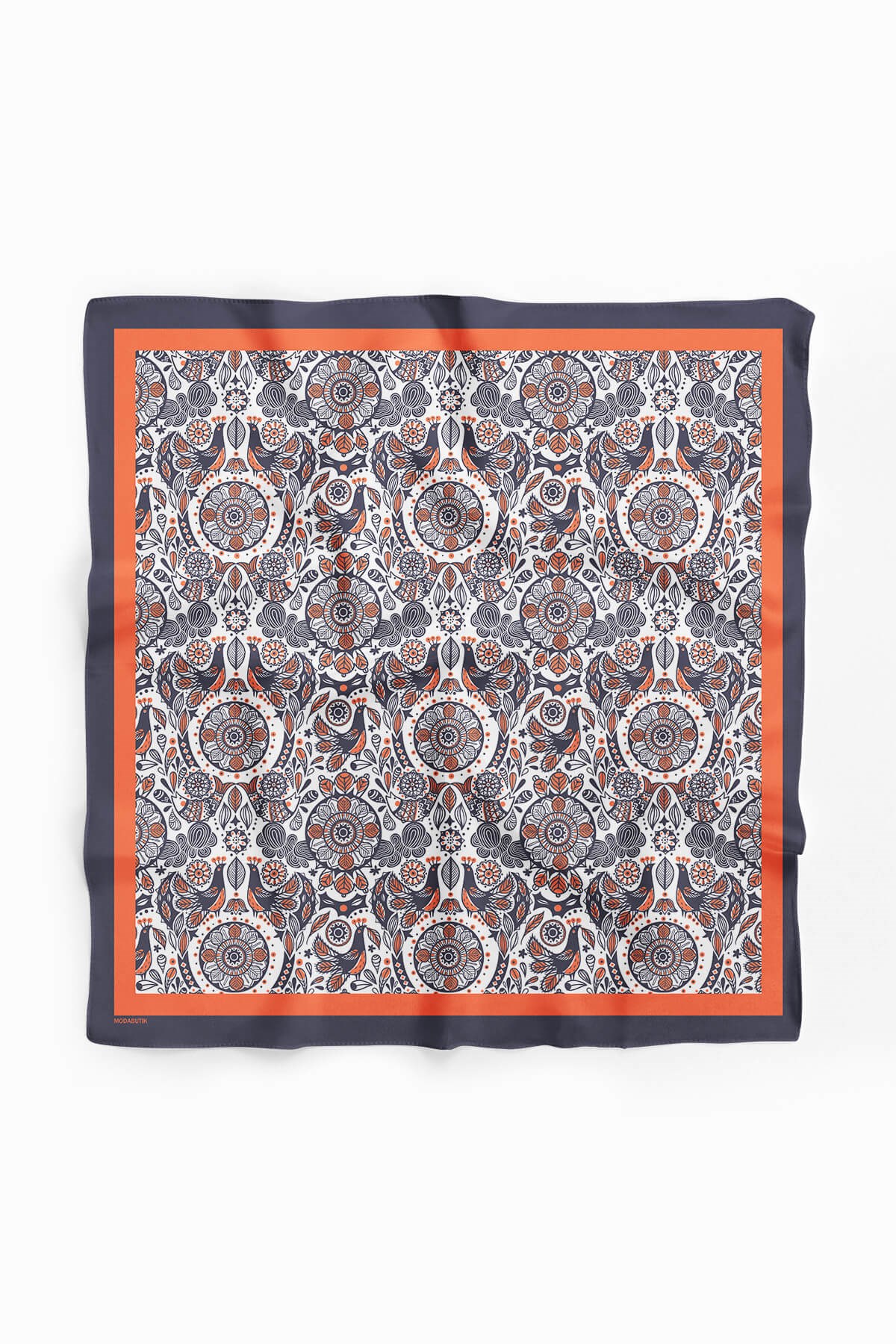 Violla Kadın Turuncu Tavuskuşu  Desenli 50x50 Bandana  DG0633-22