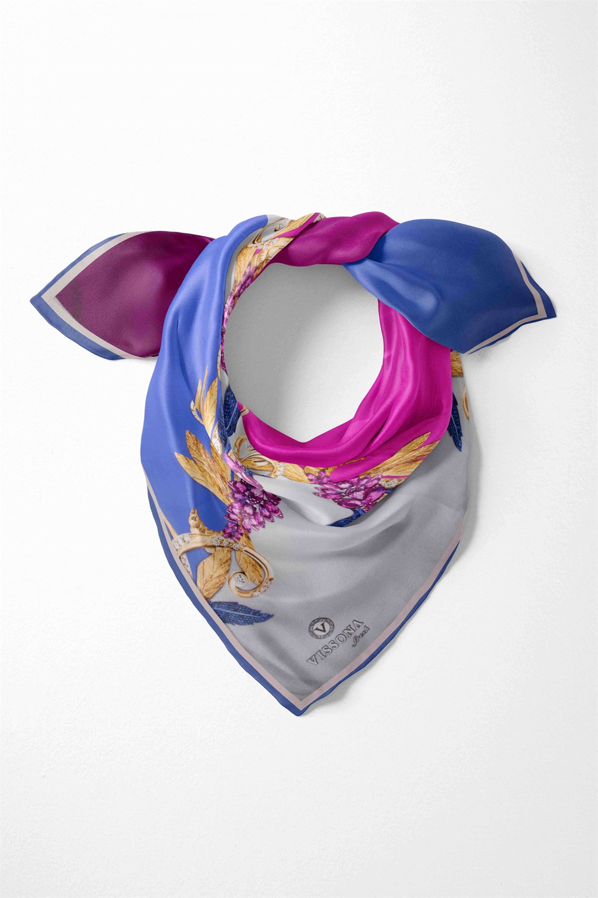 %100 İpek Kadın Desenli Bandana 80x80