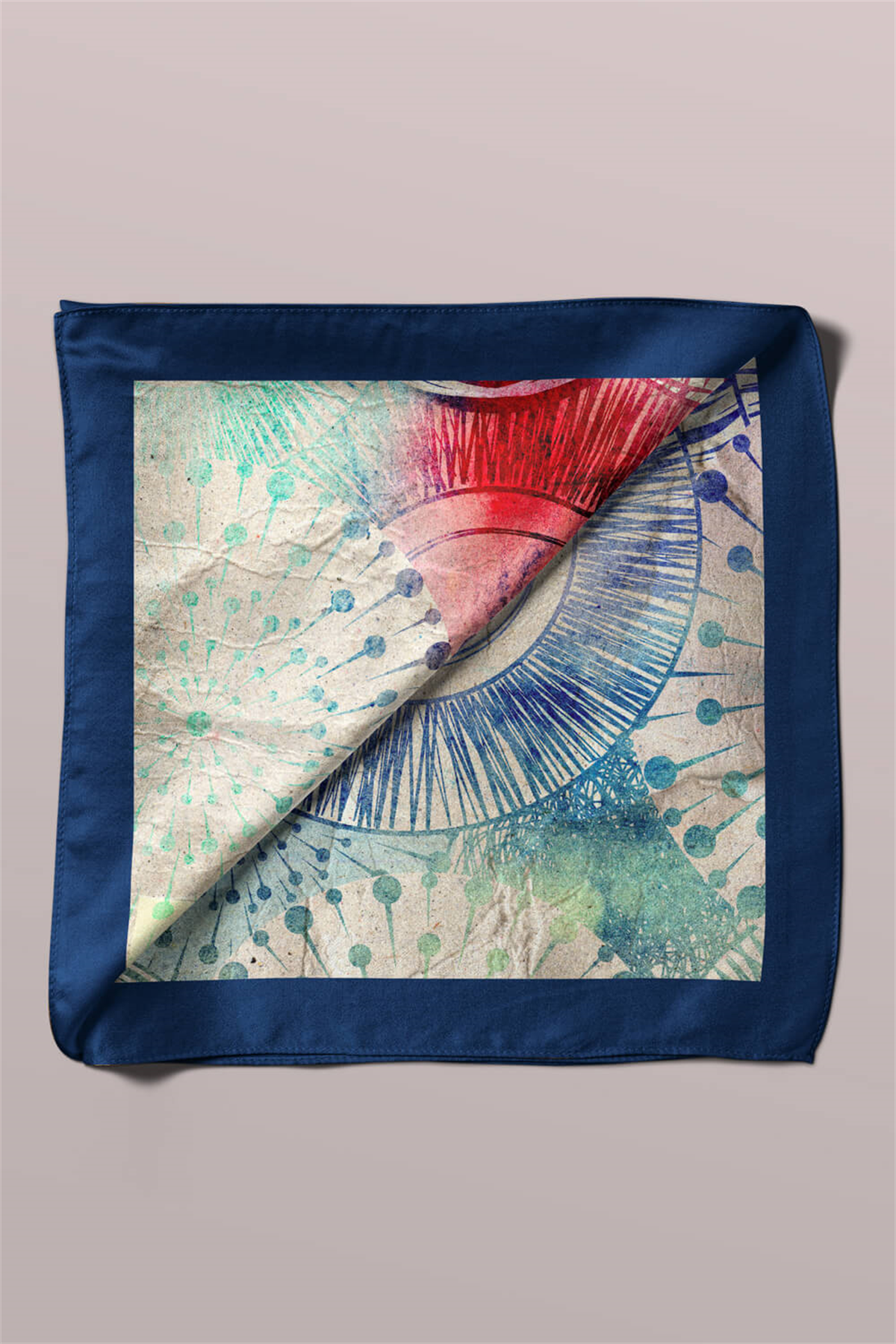 Y41 Kadın Egzotik Desenli Bandana 50x50 Mavi DG0272-22