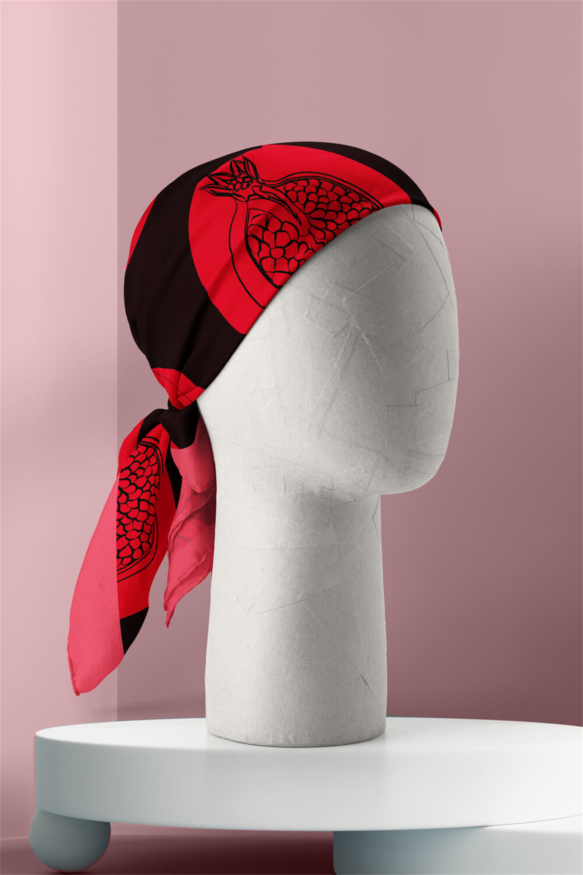 V20 Kadın Nar Desenli Bandana 50x50 Kırmızı Siyah