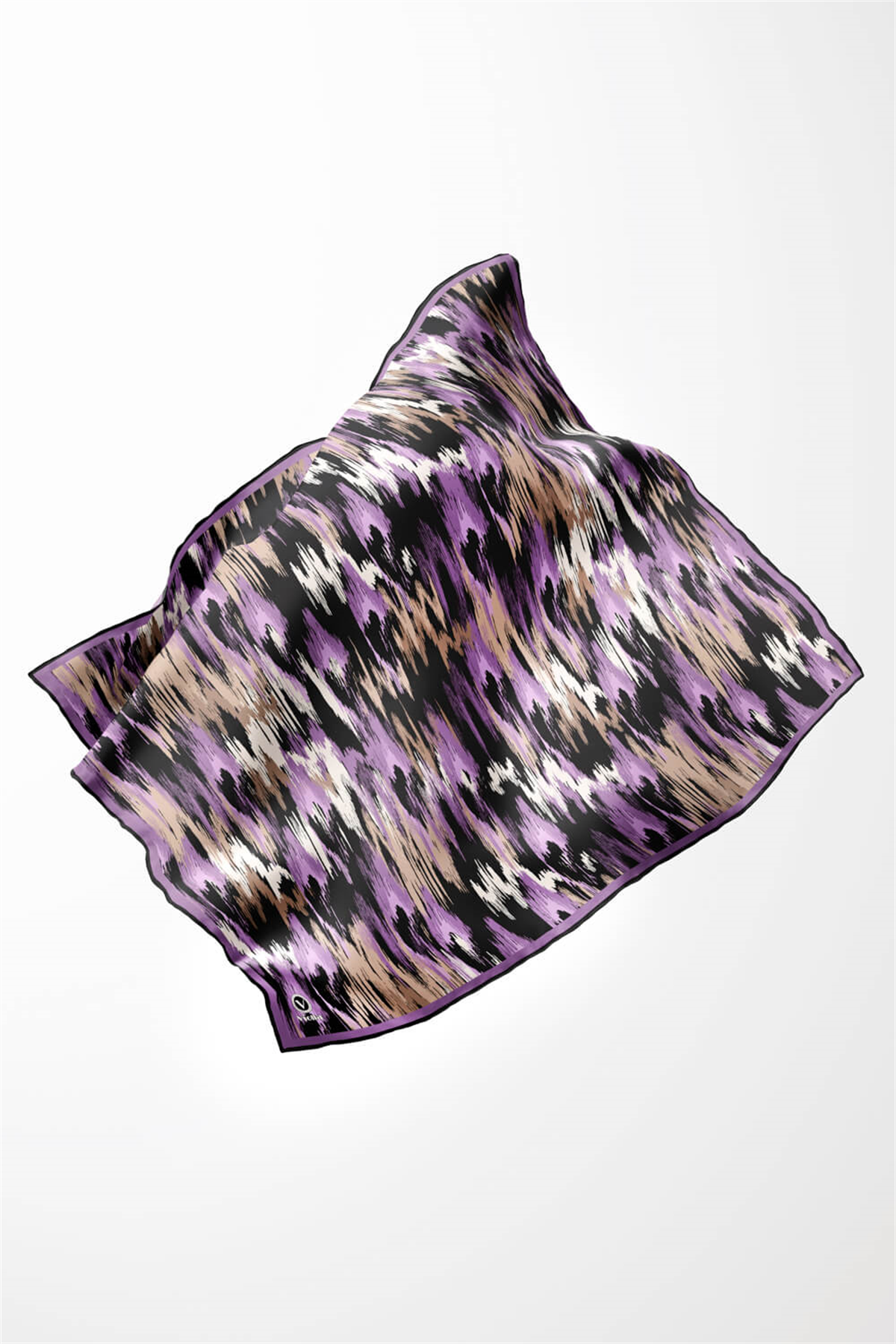 Twill Fırça Desenli Lila Renkli 90x90 Eşarp (İpek İçermez) Kenar Dikiş Şekli El Dikişli