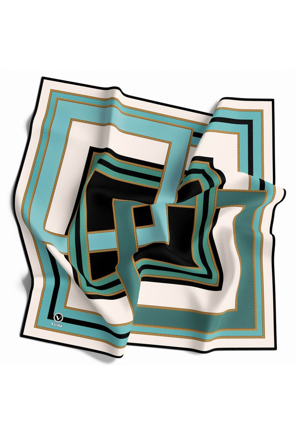 Twill Çerçeve Desenli Mint Yeşili Renkli 90x90 Eşarp (İpek İçermez) Kenar Dikiş Şekli El Dikişli
