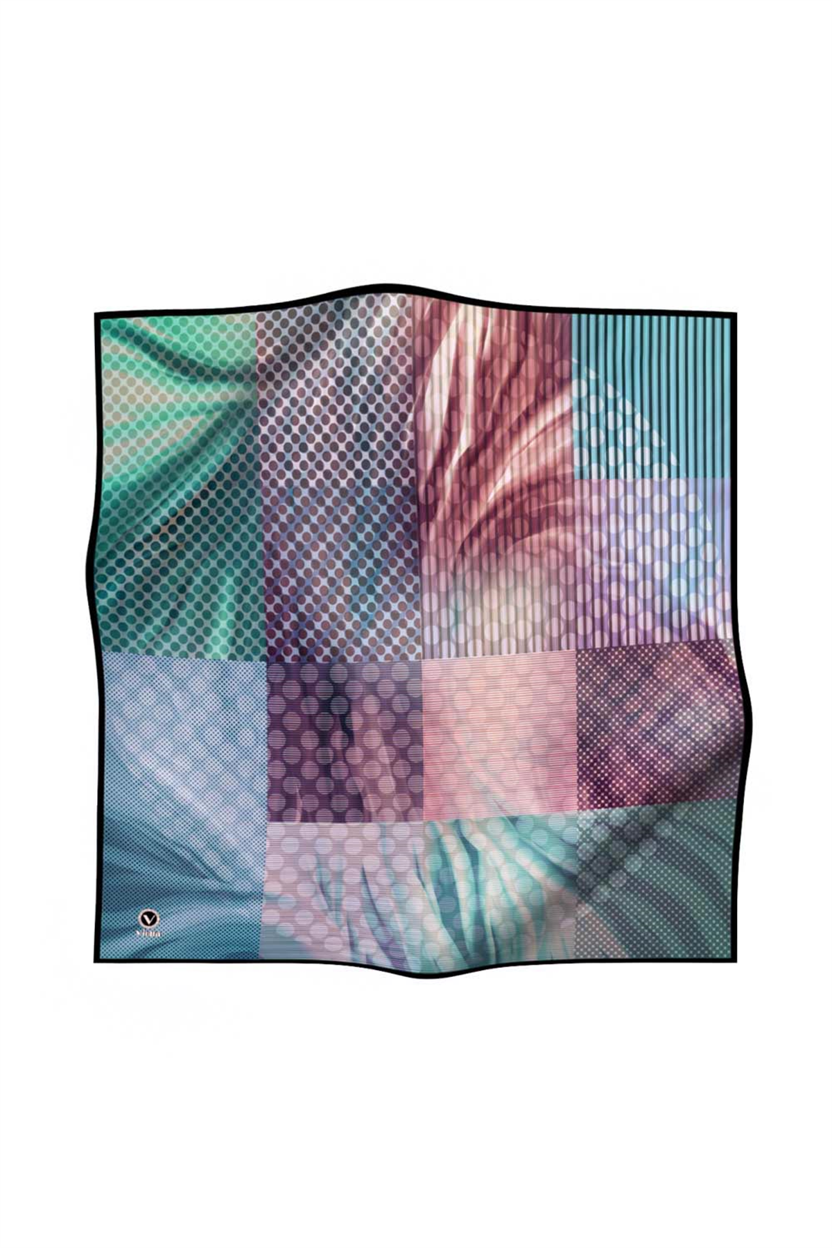 Twill Geometrik Petrol Yeşili Renkli 90x90 Eşarp (İpek İçermez) Kenar Dikiş Şekli El Dikişli