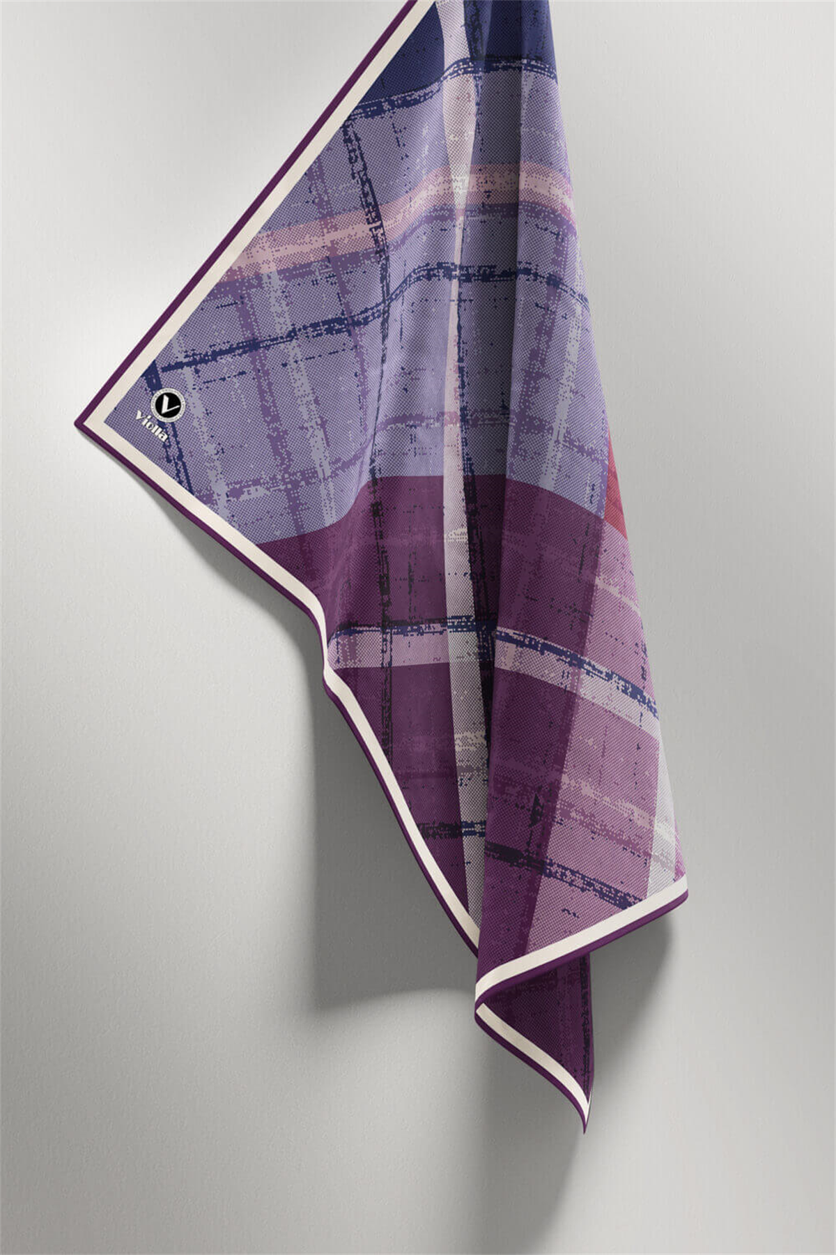 Twill Eskitme Desenli Mor Renkli 90x90 Eşarp (İpek İçermez) Kenar Dikiş Şekli El Dikişli