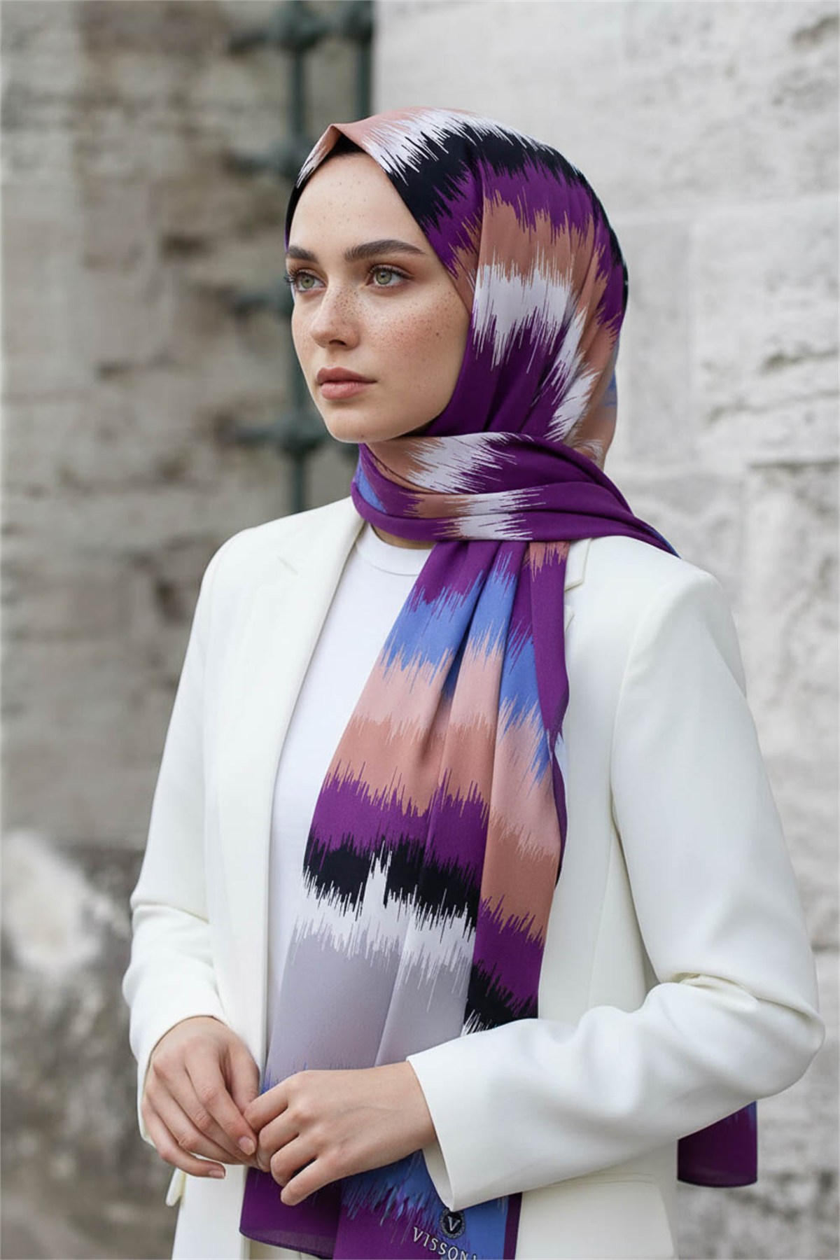 KREP FREKANS DESENLİ MÜRDÜM RENKLİ 75X195 KIRIŞMAZ ŞAL