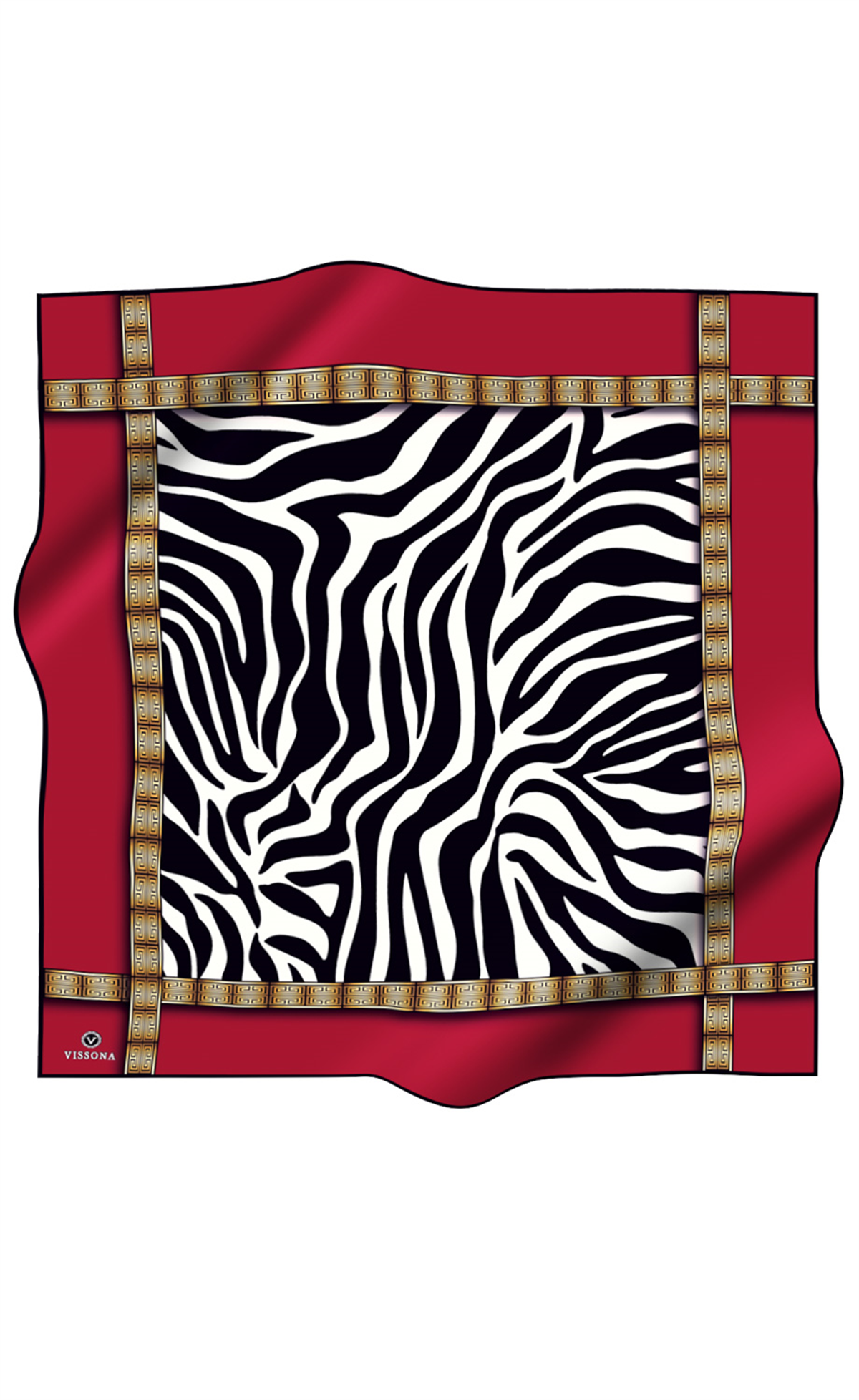 % 57 İPEK % 43 VİSKON Twill İpek Zebra Desenli Bordo - Gold Renkli 90x90 Eşarp Dikim Şekli : El Dikişi