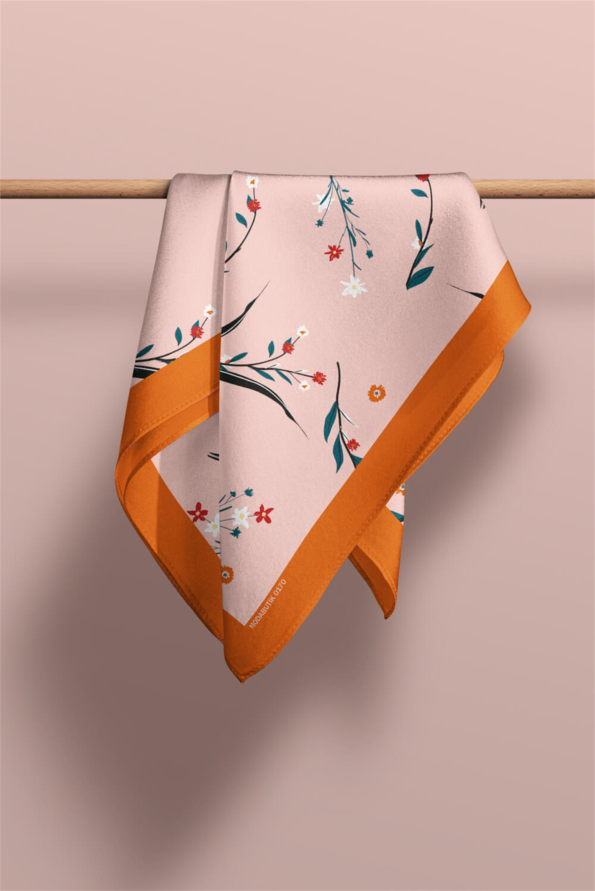 Y88 Kadın Flow Desenli Bandana 50x50 Pudra DG0170-22 Snz