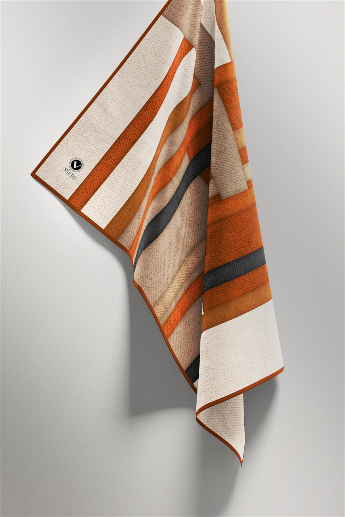 Twill Renkli Şerit Desenli Taba Renkli 90x90 Eşarp (İpek İçermez) Kenar Dikiş Şekli El Dikişli