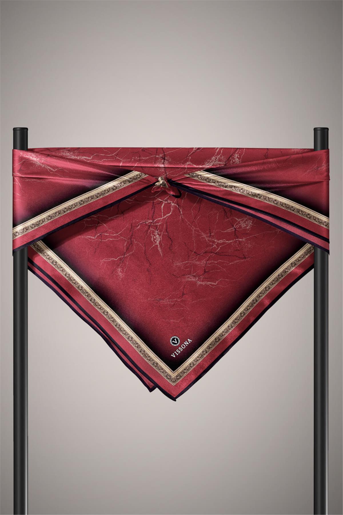 %100 Twill İpek Mermer Desenli Bordo Renkli 90x90 Eşarp Dikim Şekli : El Dikişi