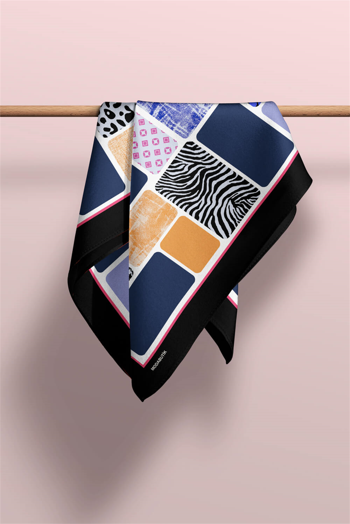 D110 Kadın Dikdörtgen Desenli Bandana 50x50 Mavi DG0497-22