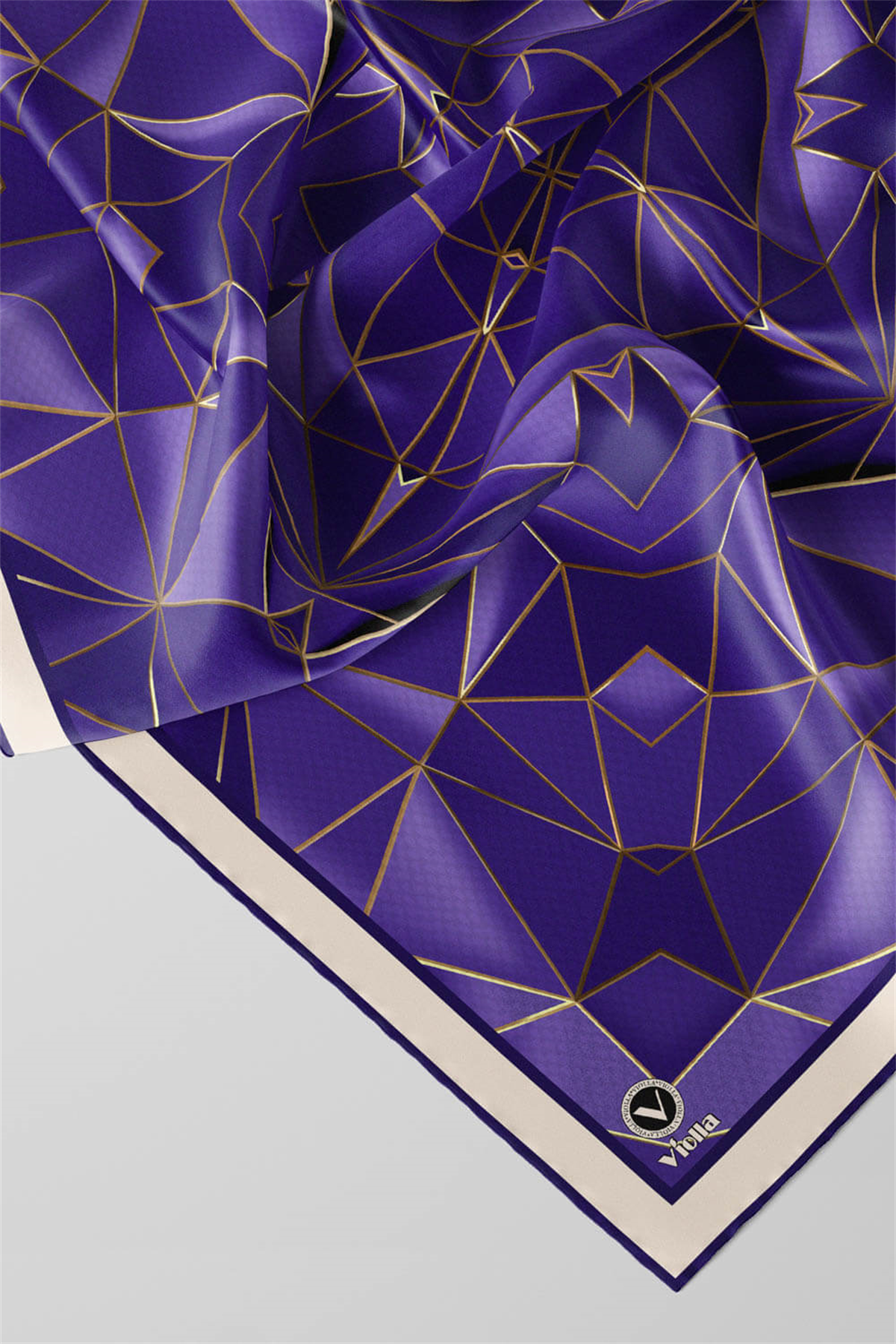 Twill Geometrik Desenli Saks Renkli 90x90 Eşarp (İpek İçermez) Kenar Dikiş Şekli El Dikişli