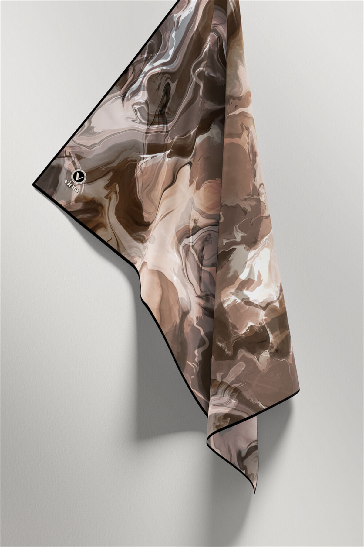 Twill Batik Desenli Taş Rengi Renkli 90x90 Eşarp (İpek İçermez) Kenar Dikiş Şekli El Dikişli