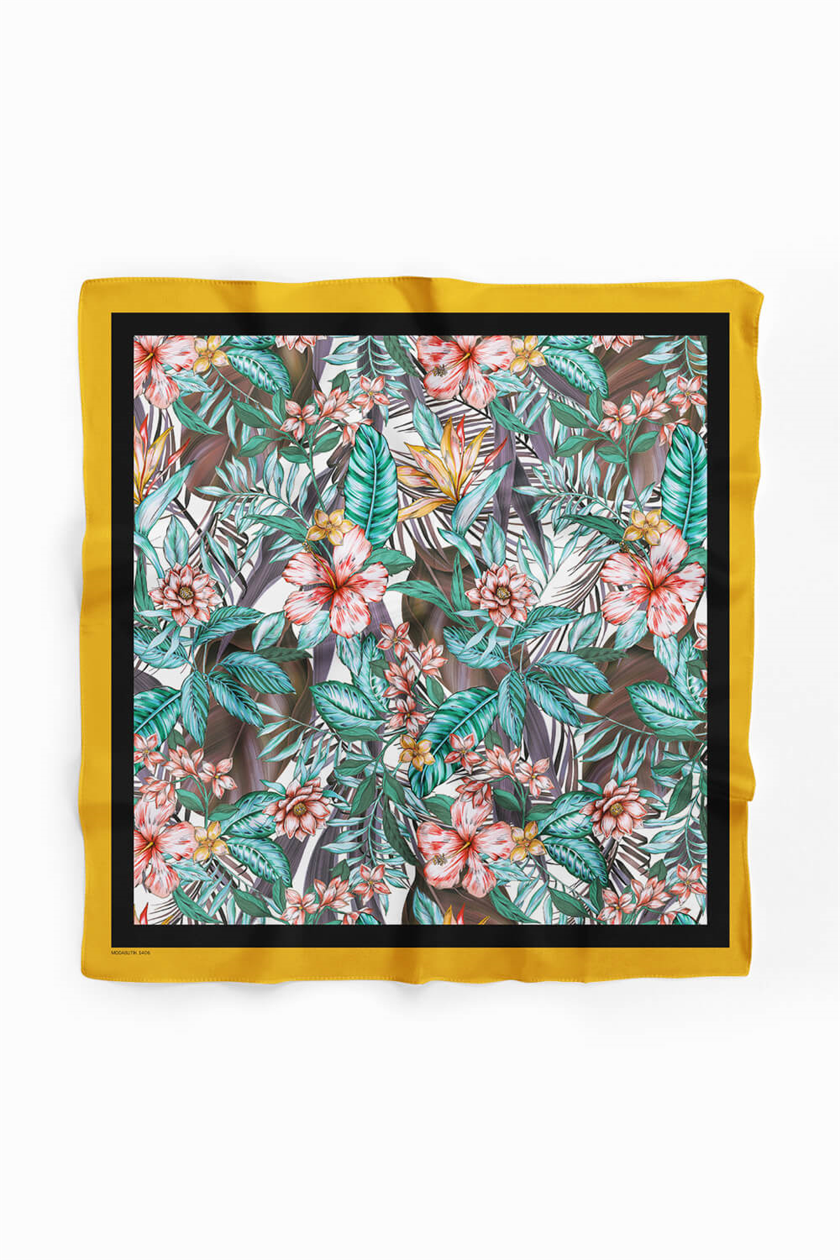 Z11 Kadın Kırmızı Yeşil Yaprak Desenli 50x50 Bandana